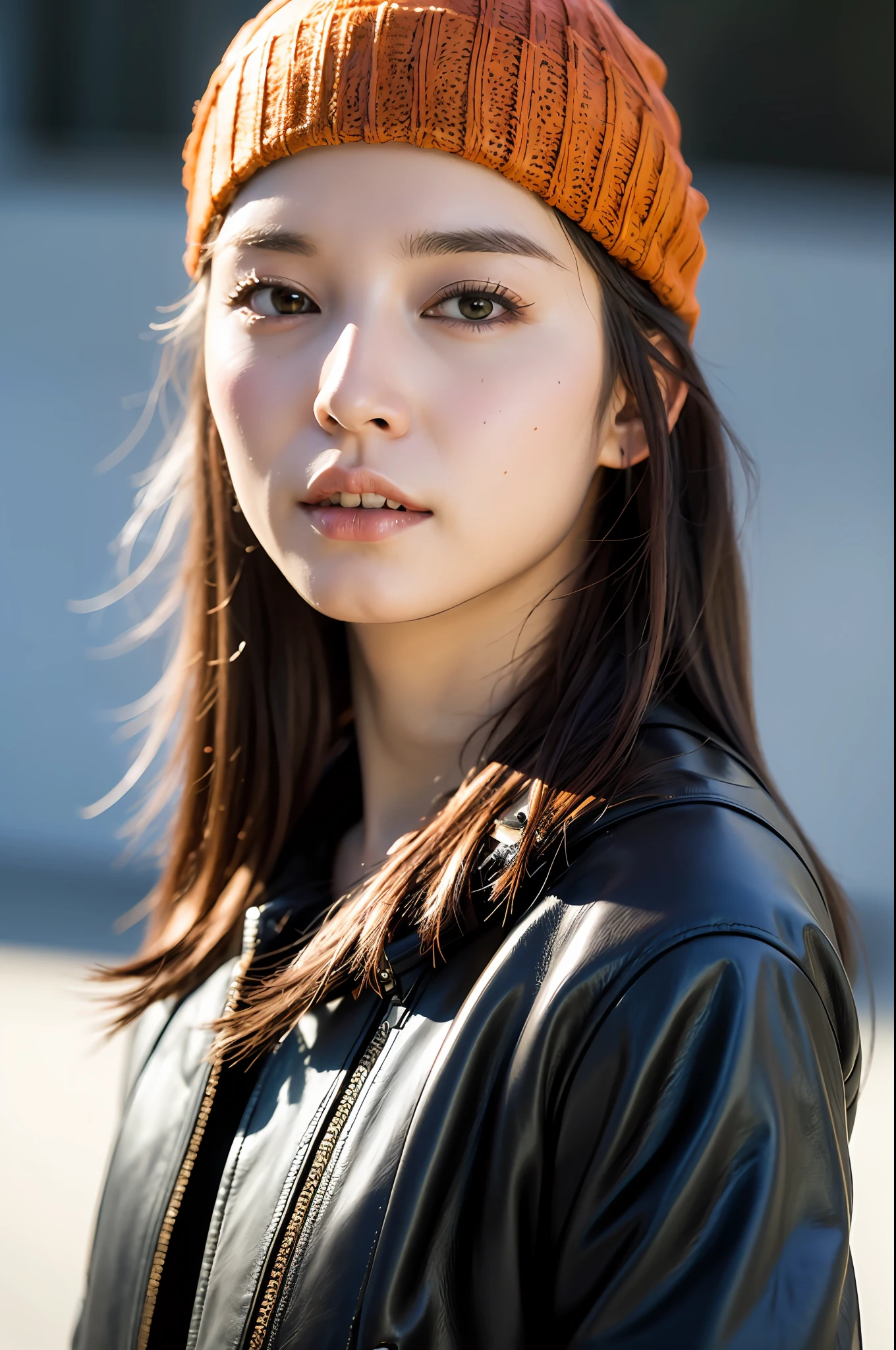 (
(8k:1.27), best quality, masterpiece, ultra highres:1.2) Photo of Pretty Japanese woman
(beautiful:1.1) (sci-fi warrior woman:1.1) space soldier, (beanie:1.61) (leather jacket:1.21) intricate elegant, fantasy, detailed, ometric by greg rutkowski and alphonse mucha, gradient lighting