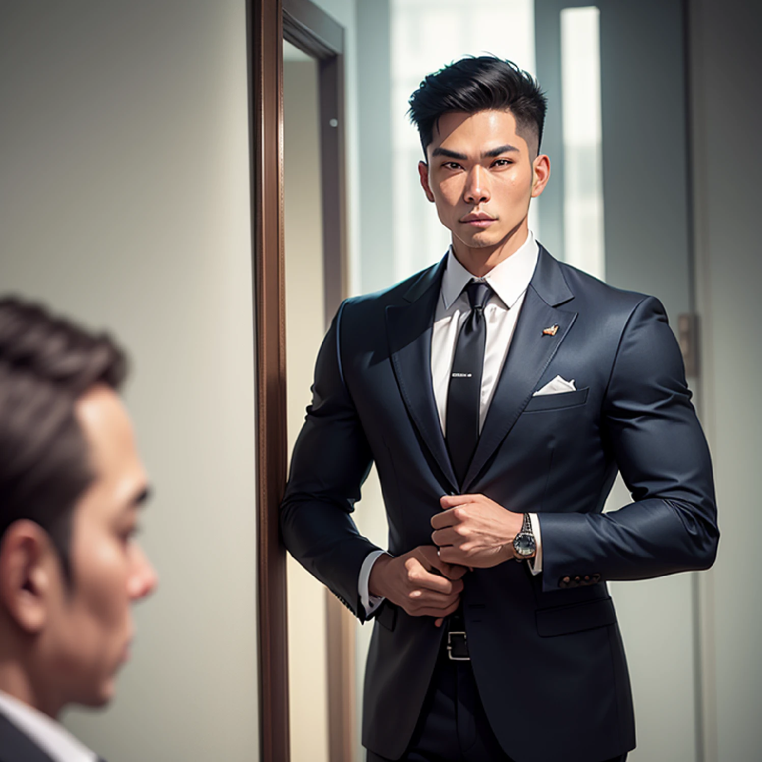 "A wise and confident Filipino gentleman in a sleek suit, exuding elegance and intelligence." --auto