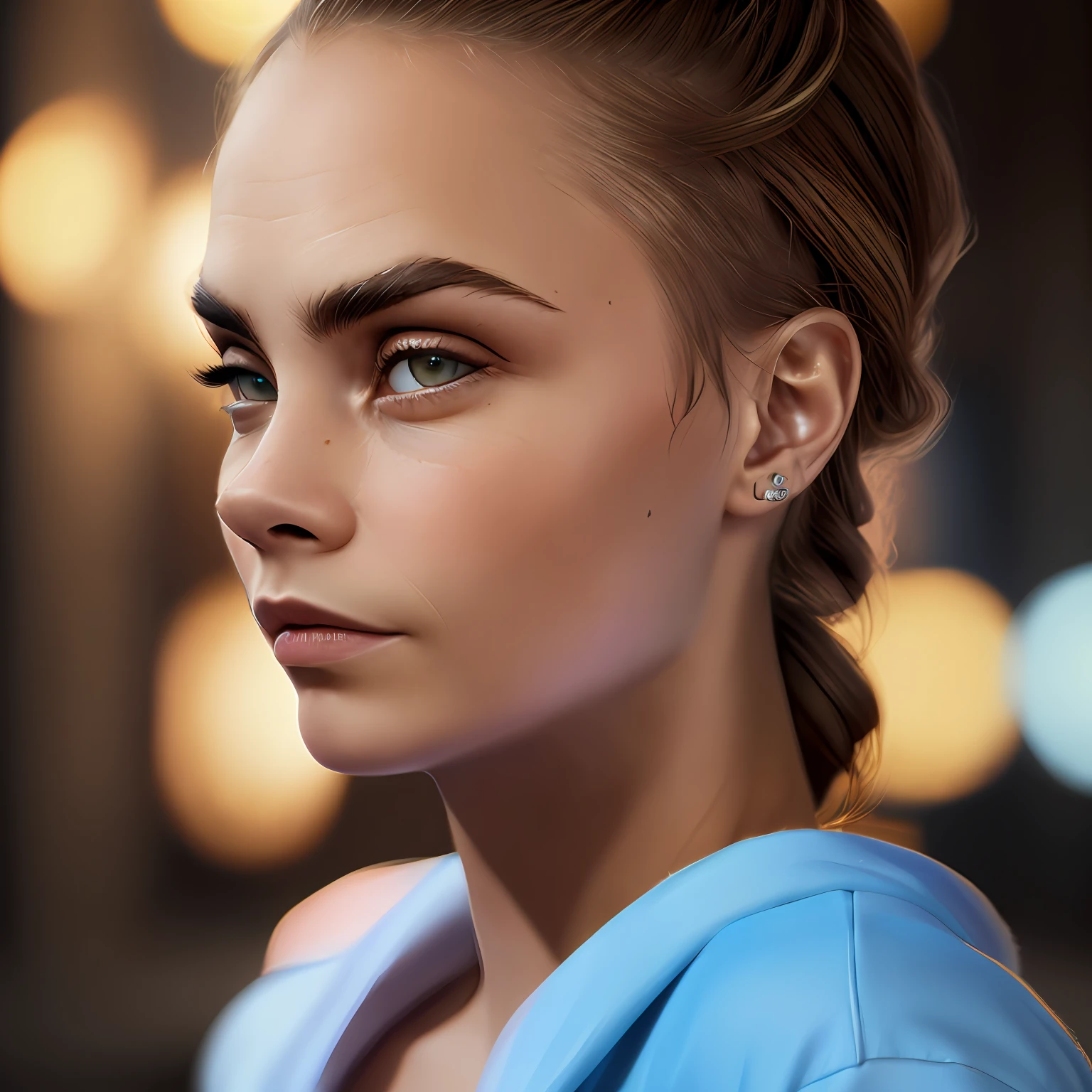 ((Cara Delevingne)), dressed, (photorealistic:1.4), (hyperrealistic:1.4), (realistic:1.3), (more uniform lighting: 1.05), (improvement of cinematic lighting quality:0.9), 32K, 1girl, 20yo girl, realistic lighting, backlight, light on face, raytrace, (brightening light: 1.2), (increase quality: 1.4), (best quality real texture skin: 1.4), finely detailed eyes, finely detailed face, fine quality eyes, (tired and sleepy and satisfied:0, 0), Close-up of the face, T-shirts, (Increase the mood of the body line: 1.1), (Increase the beauty of the skin texture: 1.1) --auto