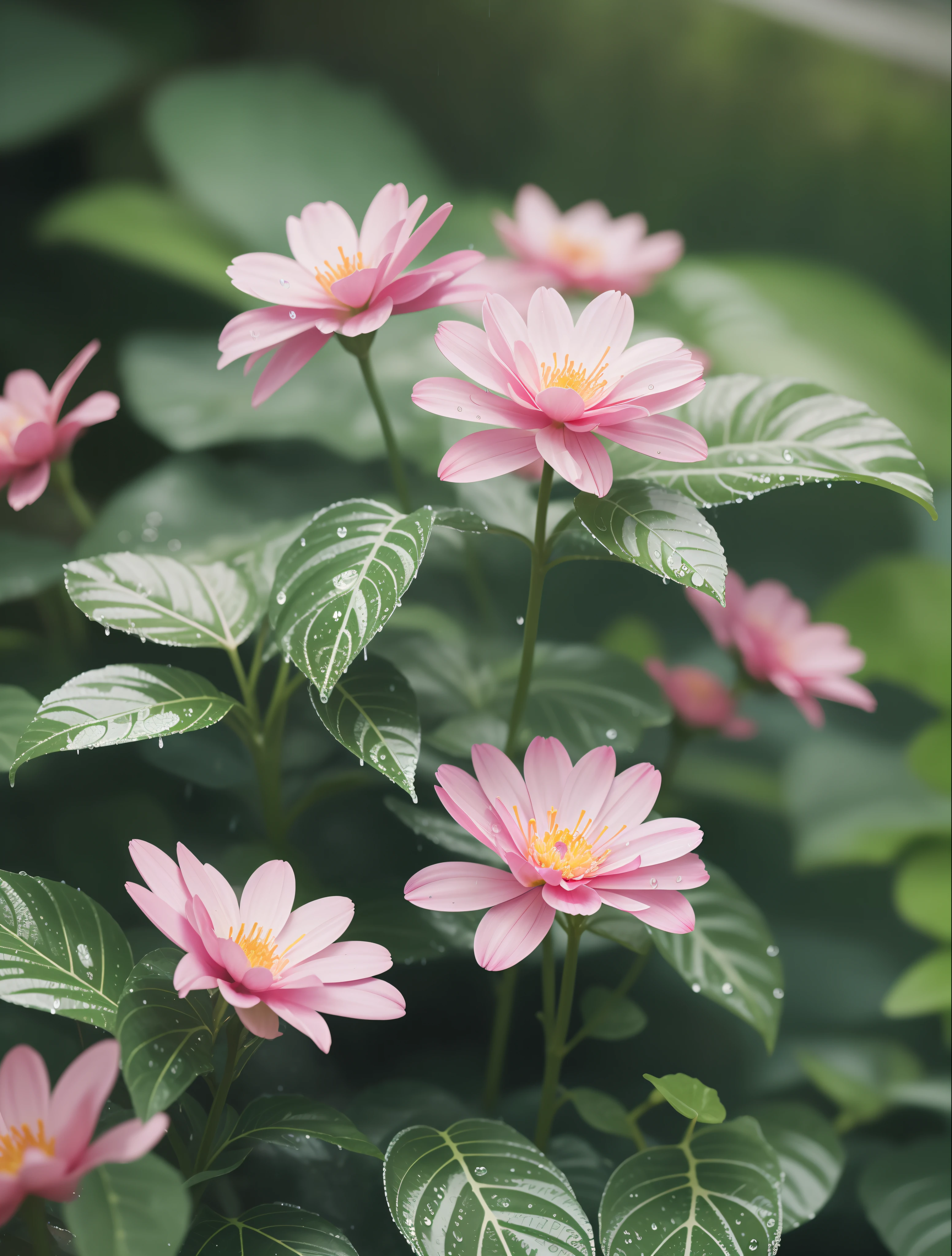 "Vivid and immersive rainy landscapes adorned with vibrant and realistic flowers 🌧🌸 in stunning HD & 4K quality."