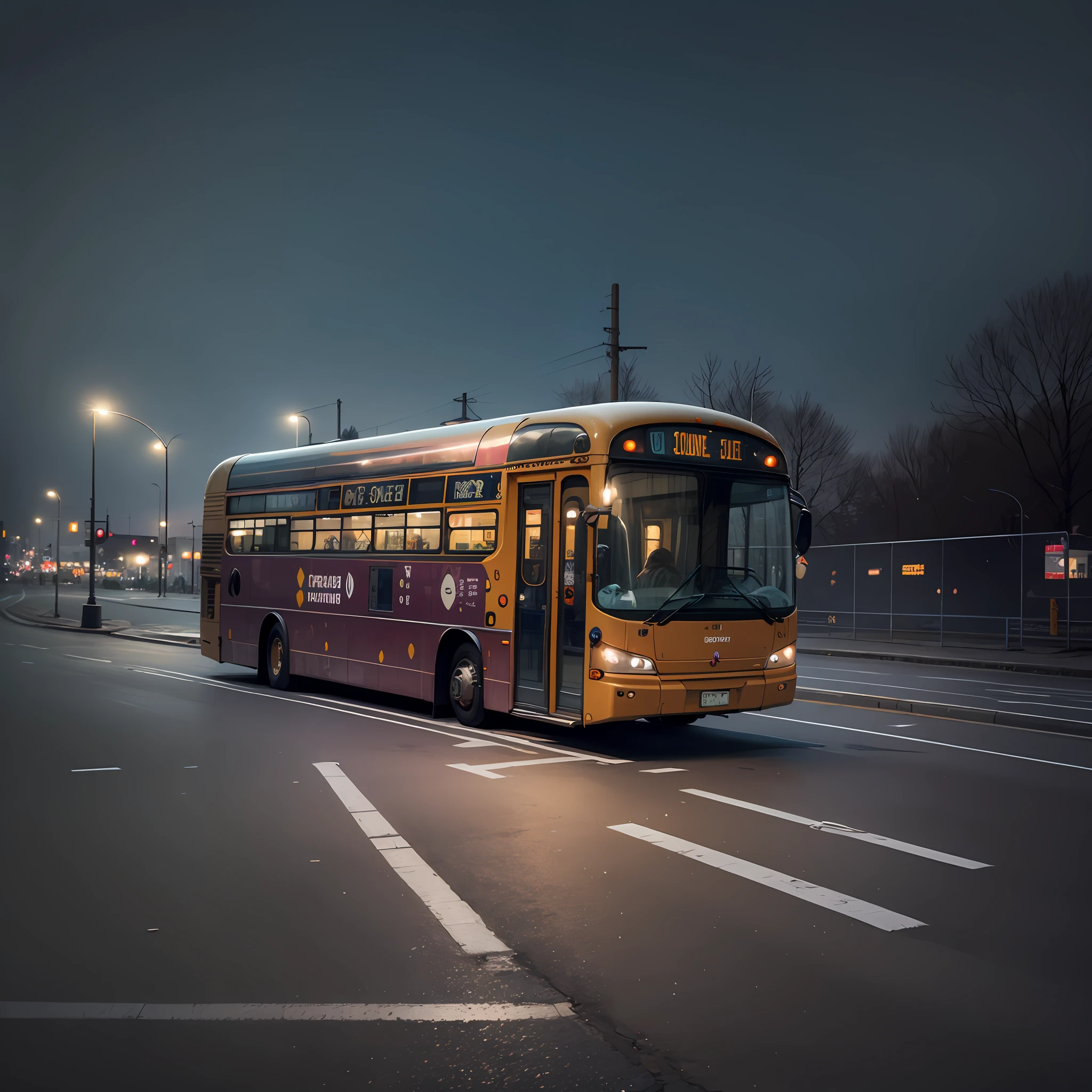 "At night, the buses on the street stopped at the bus stop, deserted, and there was no one on the street