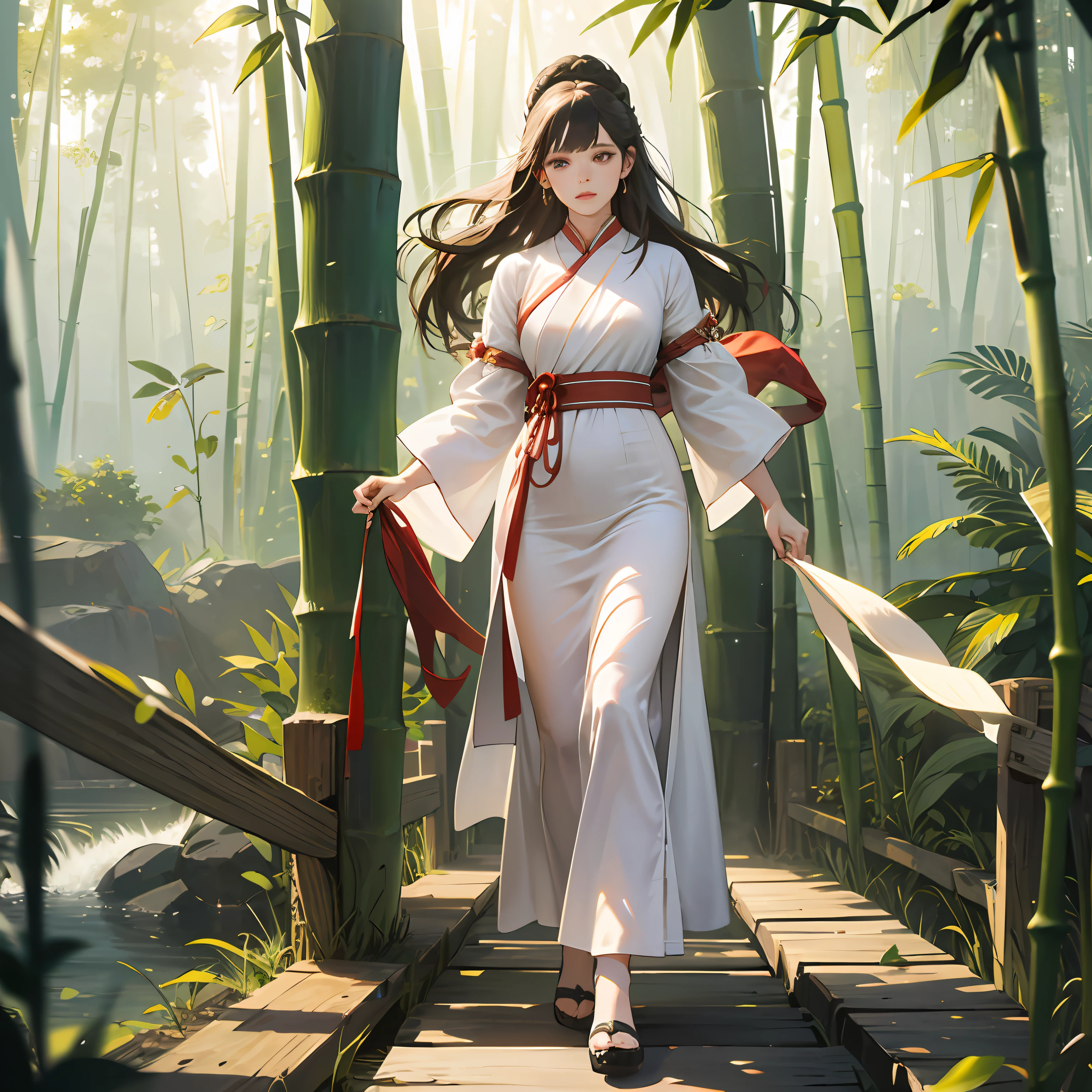 (Realism: 1.4), 8k, (Masterpiece), Best Quality, Highest Quality, (Detail Face: 1.5), Original, High-Rise, Unbeatable Masterpiece, Surreal 8K, Perfect Artwork, ((Perfect Female Figure)), Mature Female, Milf, Thin Waist, Skinny, Detail Skin, 1 Girl, (Full Body: 1.3), Xiaolongnu, Hanfu, White Dress, Forest, (Fog: 1.2), Cloud, Standing, Floating Hair, Floating Clothes, Bamboo Forest, Mountain, Floating, Sunlight, Nature, Natural Light, Bamboo Raft, River, Chinese White Shoes, Kahuka1, Long Skirt, Song Style, Song Costume, Looking at the Audience, there is no cure, --auto
