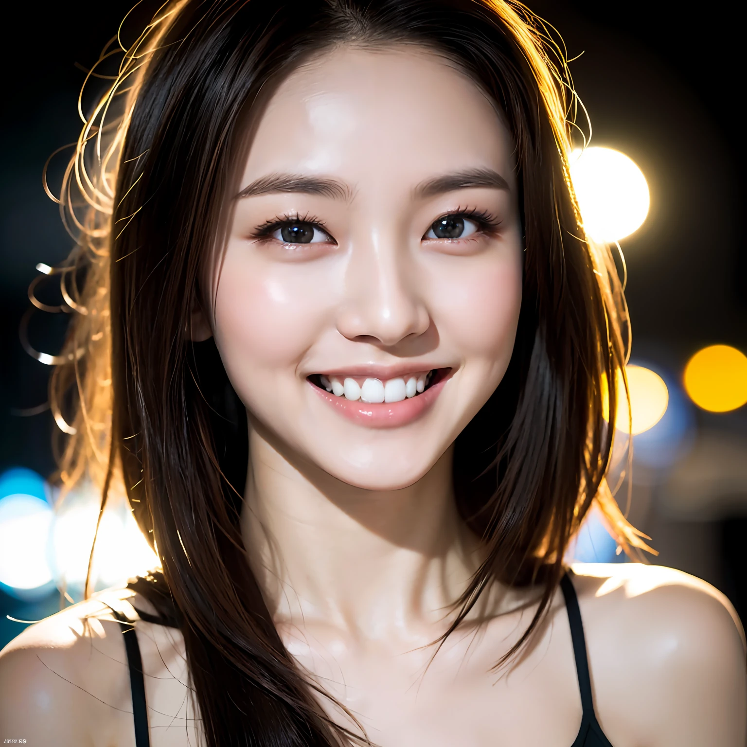 18 years old sexy woman, white teeth, (masterpiece, top quality: 1.2), super high resolution, (realistic details: 1.4), skin health, cinematic lighting, friendly, intelligent, talkative attractive, happy, kind, energetic, cheerful, creative, infectious smile with glowing eyes