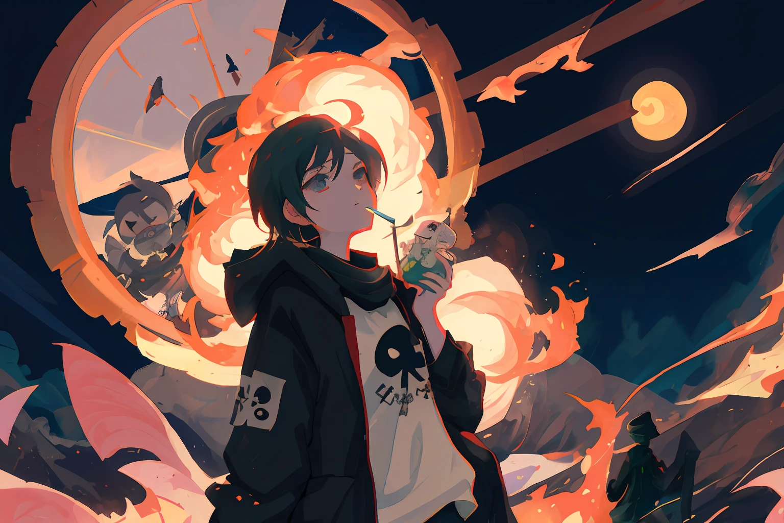 🌌 Loepfe art style in the context of the universe, Yoko Taro fanart, high-quality anime style, official doujin art, anime beauty, 🕌🌙 ❤🔥🍄🌪
