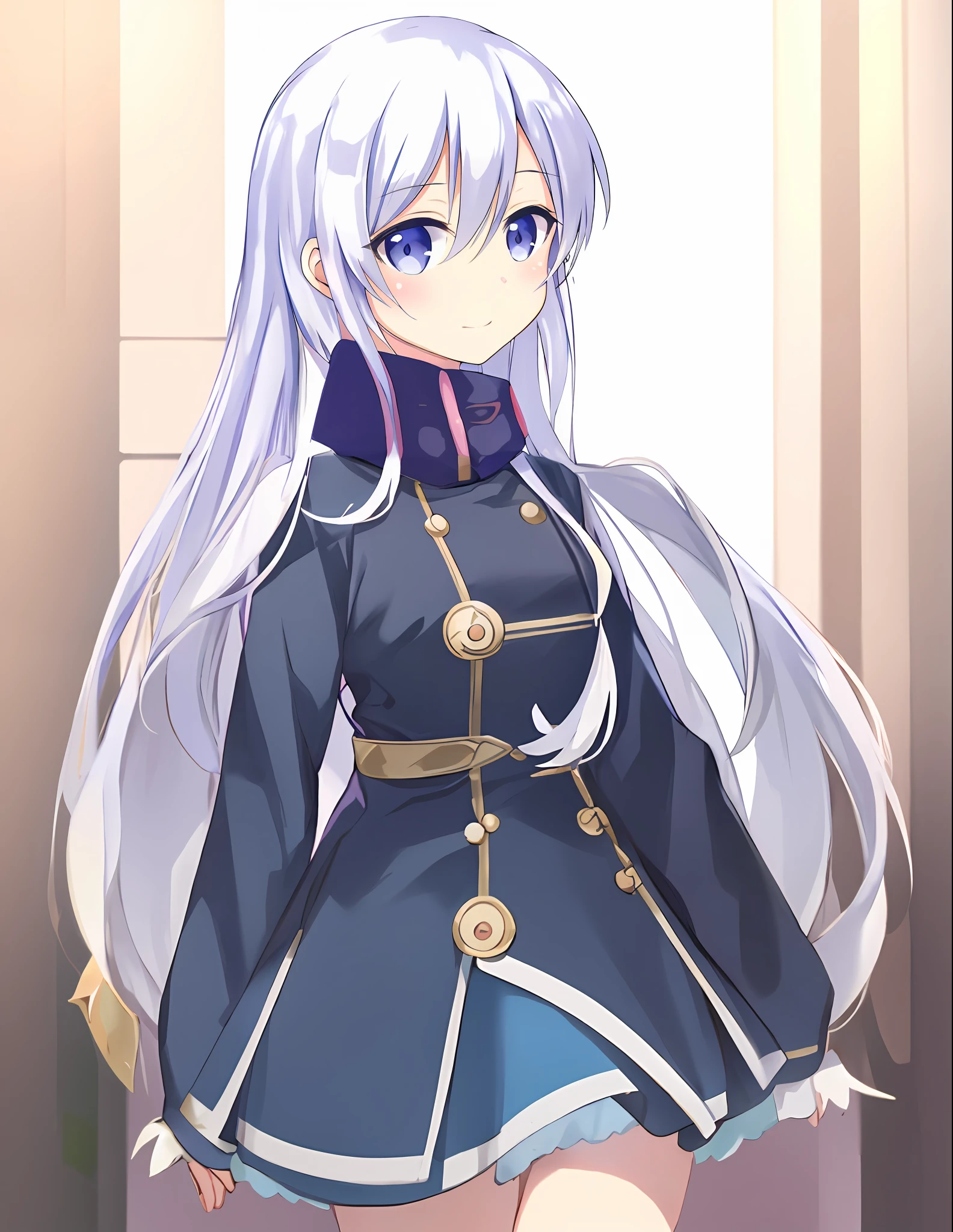 anime girl with long white hair and blue eyes, hajime yatate, tsuaii, hana yata, white haired deity, white haired, anime moe artstyle, shikamimi, extremely cute anime girl face, made with anime painter studio, shirabii, [[[[grinning evily]]]], white-haired