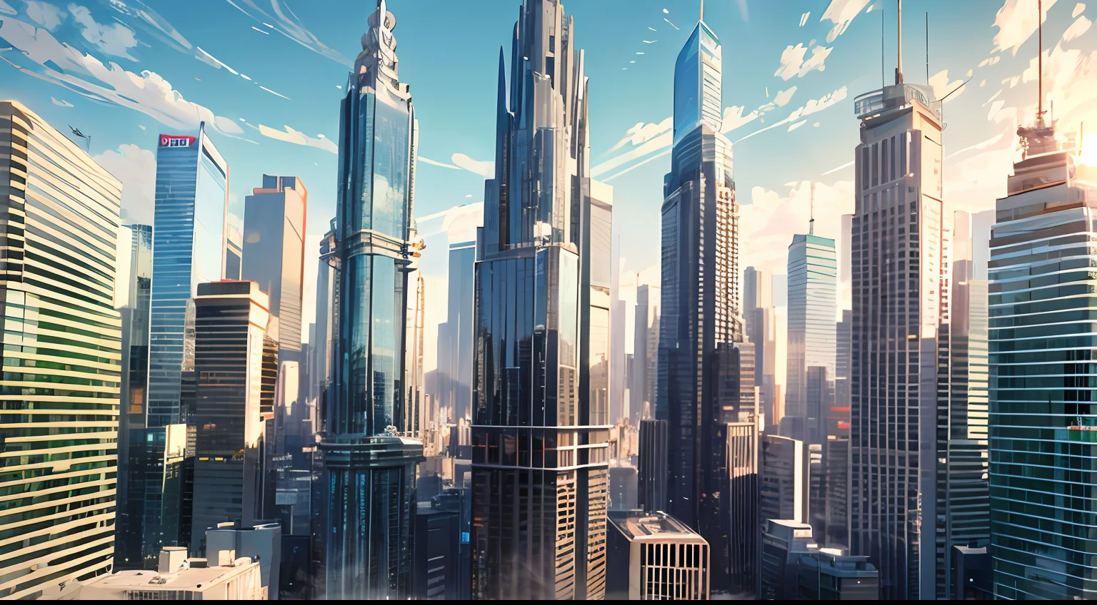 Masterpiece, best quality, bustling city, skyscraper, vista, high detail,