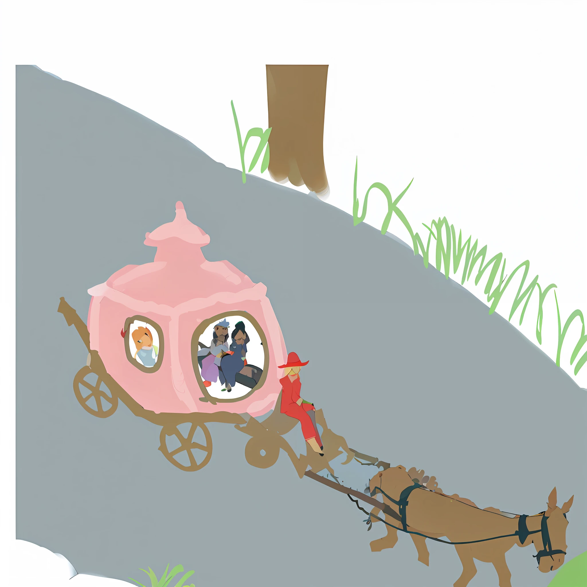 Carriage, horse, coachman, two girls with dark skin, a princess with snow-white skin