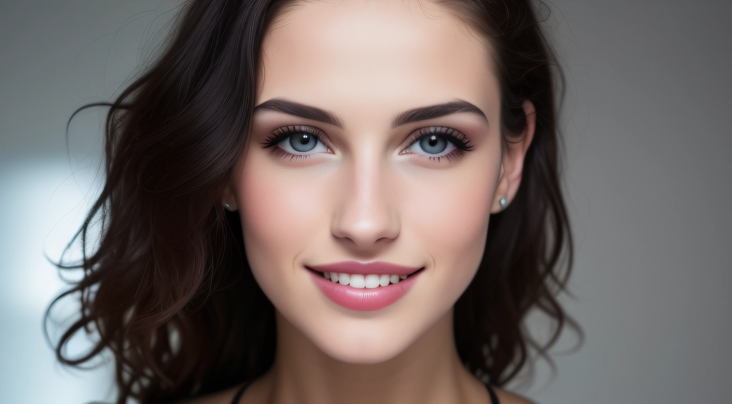 Fashion model 25 years old, [Close-up]]]], [[Chest]]]], [Neck]]]], [Shoulder]]]], perfect eyes, perfect iris, perfect lips, perfect teeth, perfect skin, soft front light, glow, HDR, (muted colors: 1.2)