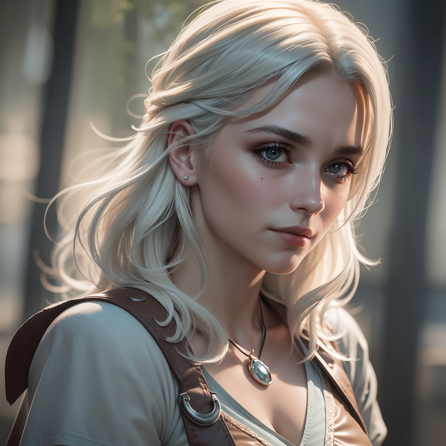 ((Ciri from The Witcher)), dressed, (photorealistic:1.4), (hyperrealistic:1.4), (realistic:1.3), (more uniform lighting: 1.05), (improvement of cinematic lighting quality: 0.9), 32K, 1girl, 20yo girl, realistic lighting, backlight, light on face, raytrace, (brightening light: 1.2), (increase quality: 1.4), (best quality real texture skin: 1.4), finely detailed eyes, finely detailed face, fine quality eyes, (tired and sleepy and satisfied:0,0), close-up of face, T-shirts, (Increase the mood of body line: 1,1), (Increase the beauty of skin texture: 1,1)
