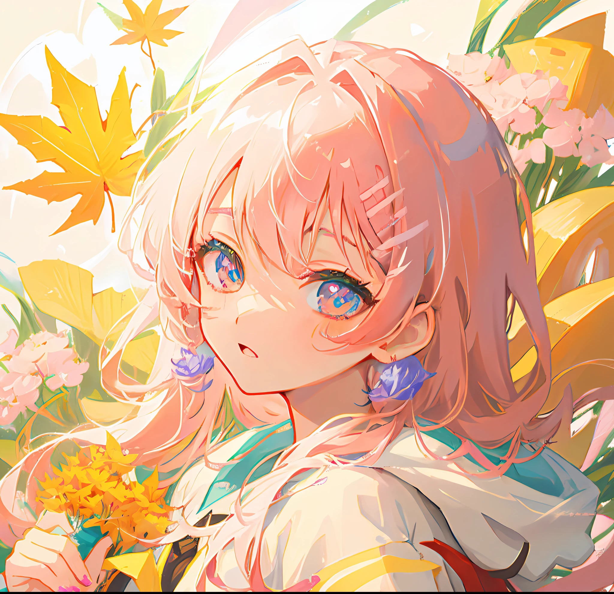 anime girl with pink hair and blue eyes holding a flower, anime style 4 k, anime moe artstyle, detailed digital anime art, anime visual of a cute girl, clean detailed anime art, digital anime illustration, digital art on pixiv, beautiful anime art style, anime style portrait, beautiful anime portrait, anime style illustration, anime illustration, 🍁 cute