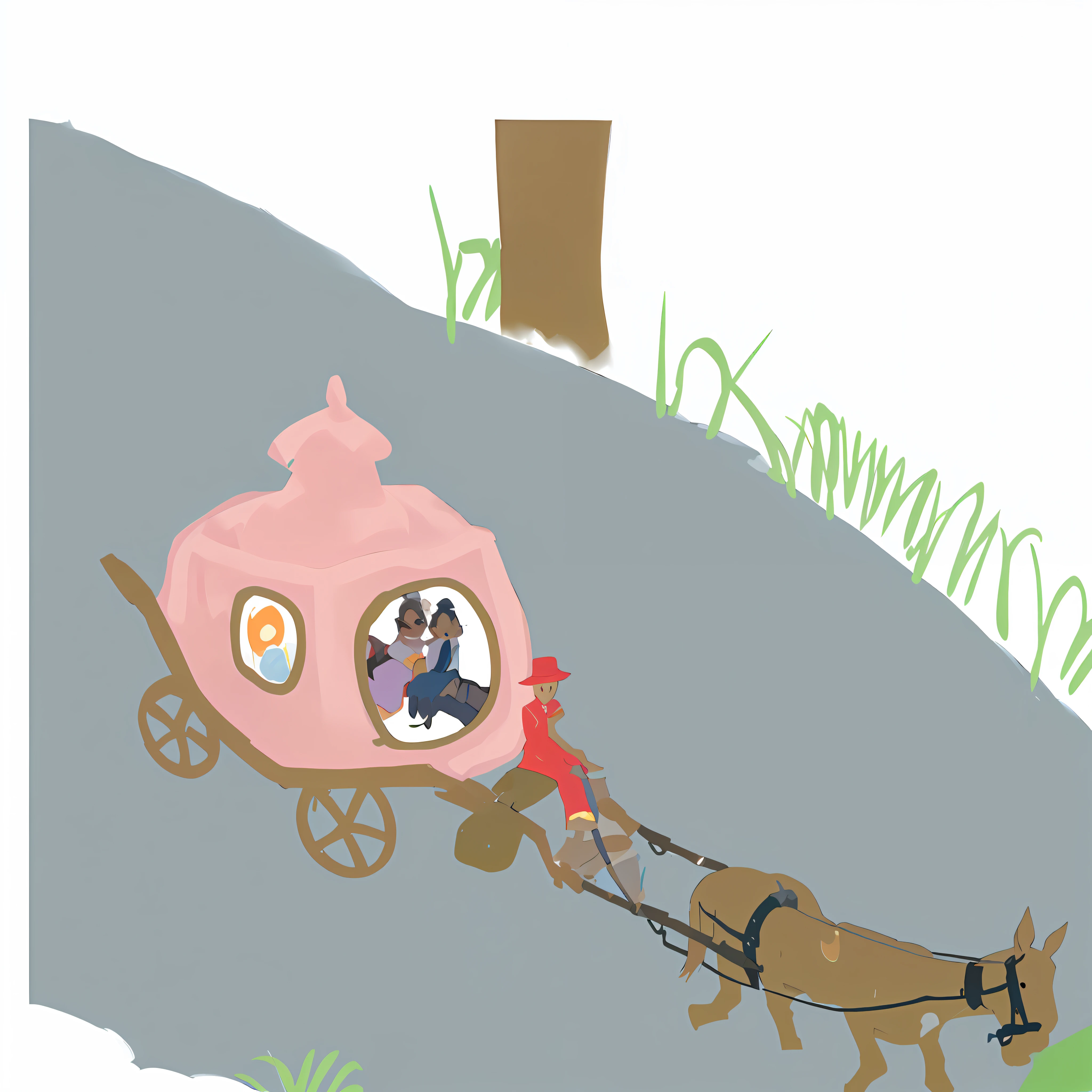 Carriage, horse, coachman, two girls with dark skin, a princess with snow-white skin