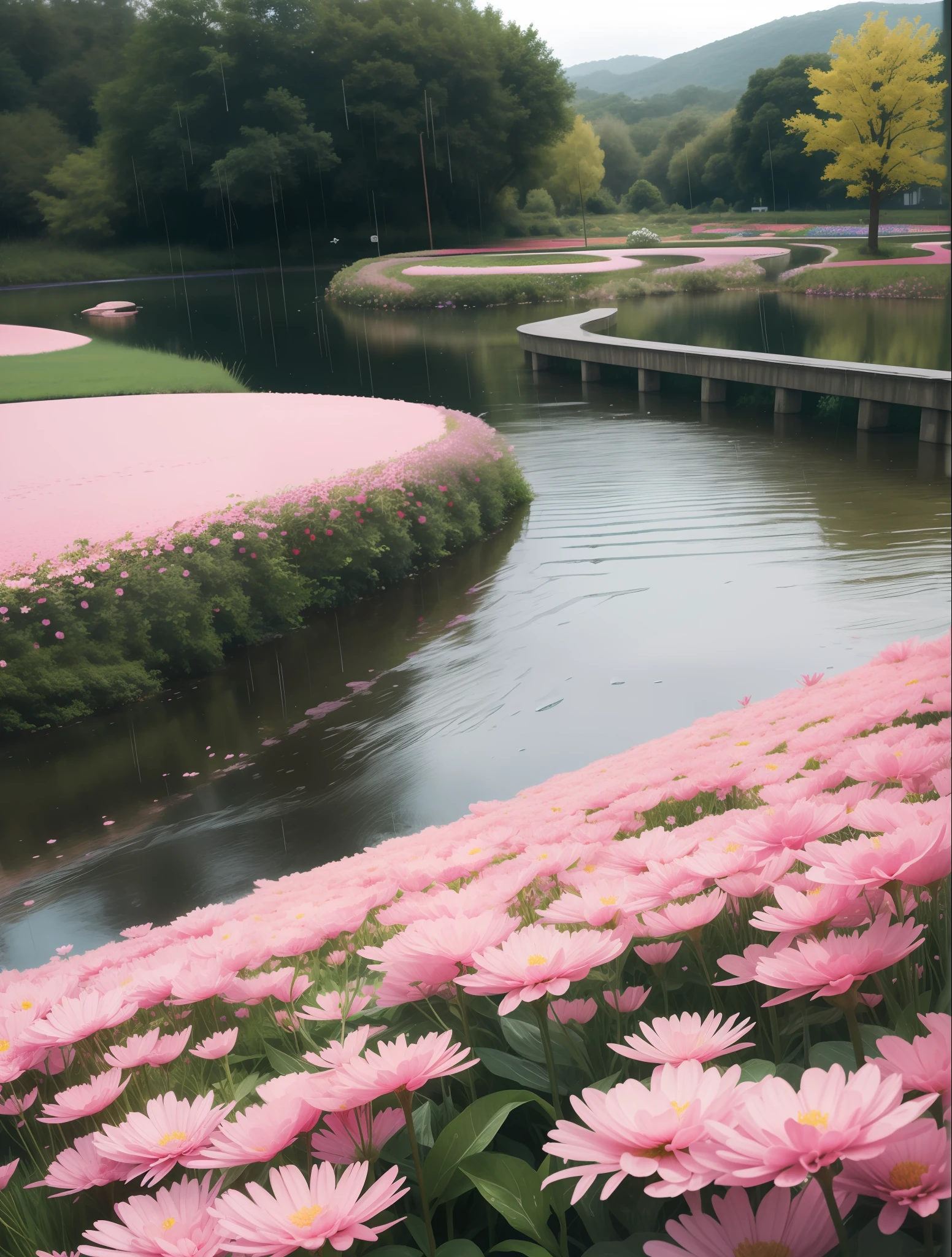"Vivid and immersive rainy landscapes adorned with vibrant and realistic colourful flowers 🌧🌸 in stunning HD & 4K quality."