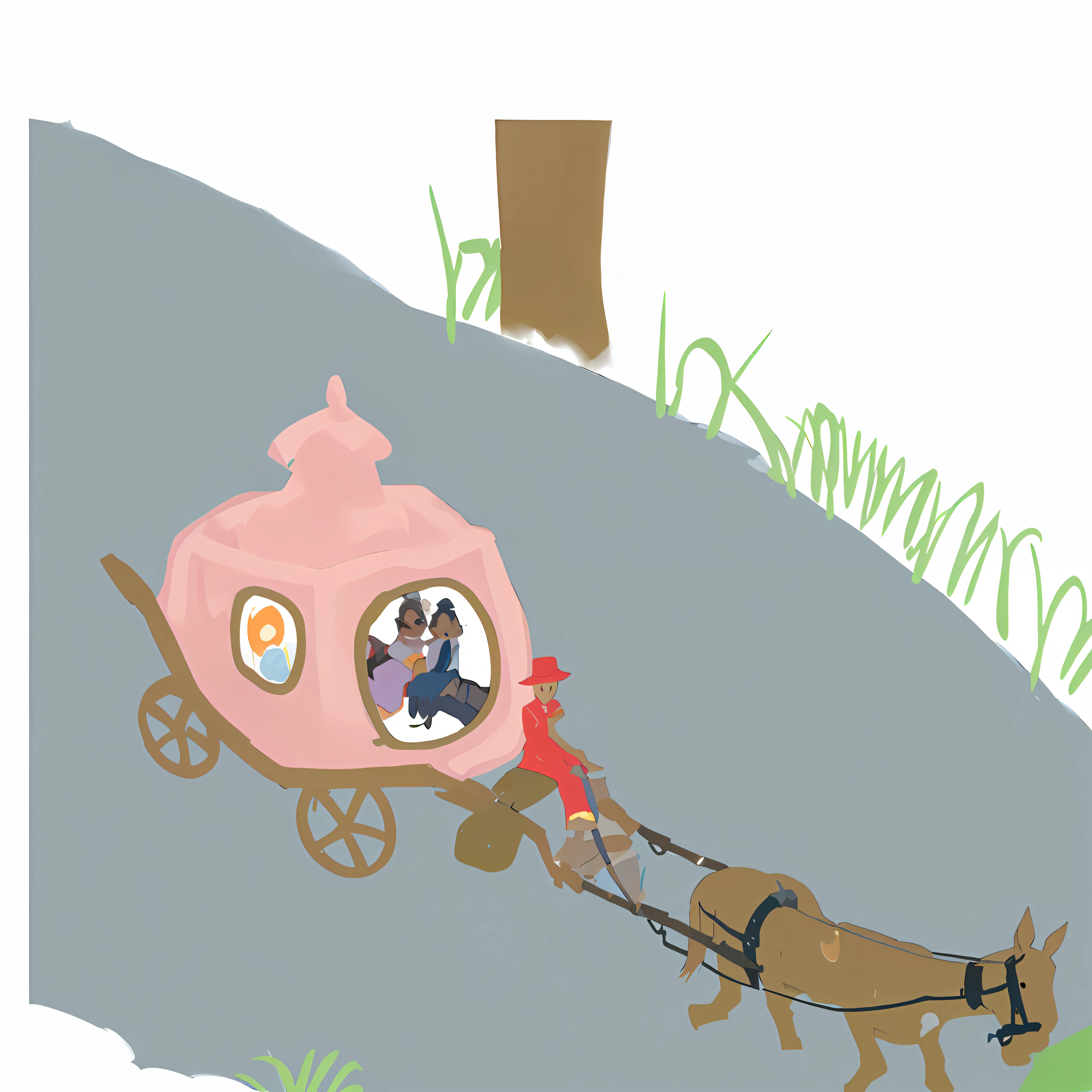 Carriage, horse, coachman, two girls with dark skin, a princess with snow-white skin