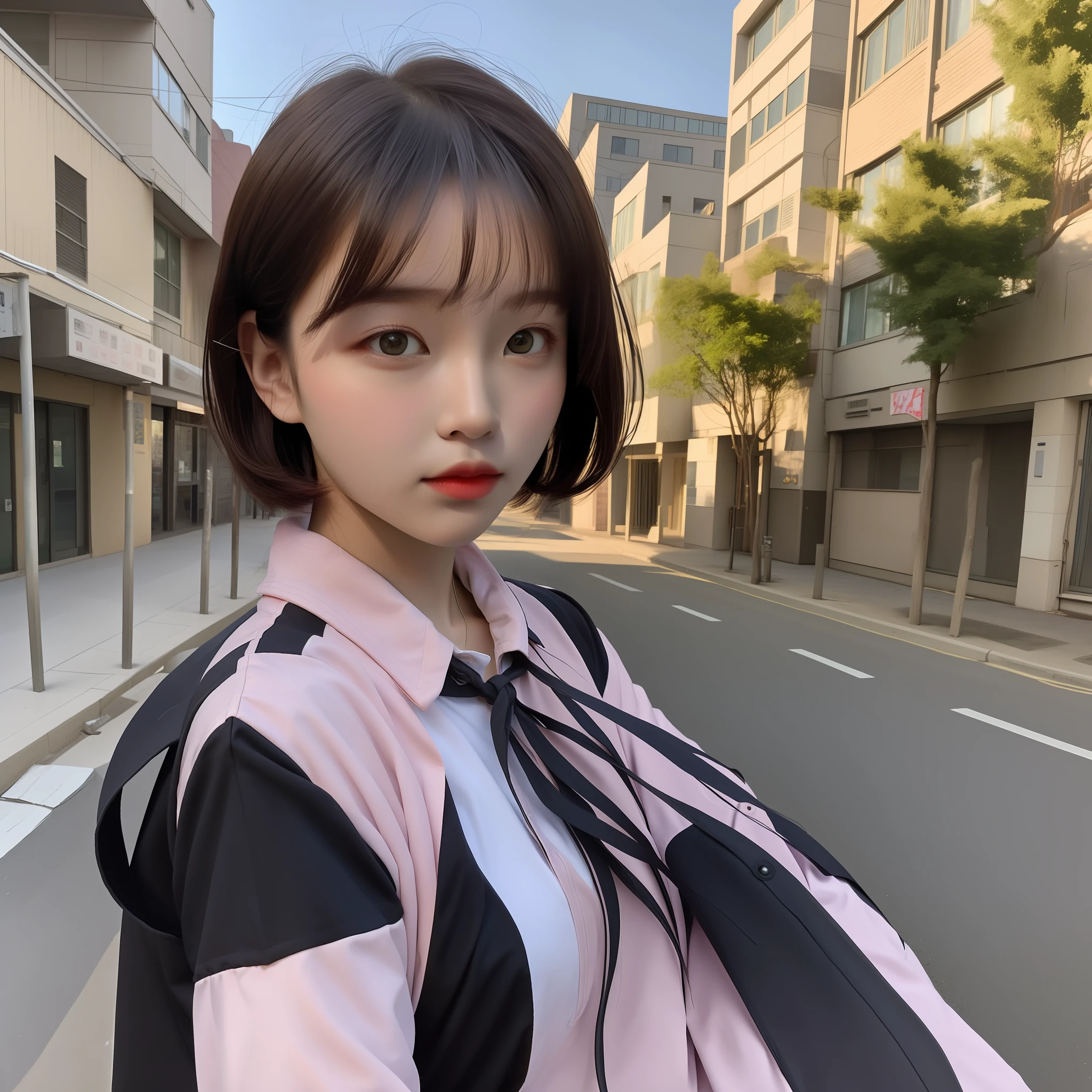 masterpiece, top quality, unique beauty schoolgirl staring at camera, short cut, face up shot, summer clothes, puberty, dusk, frontal, portrait