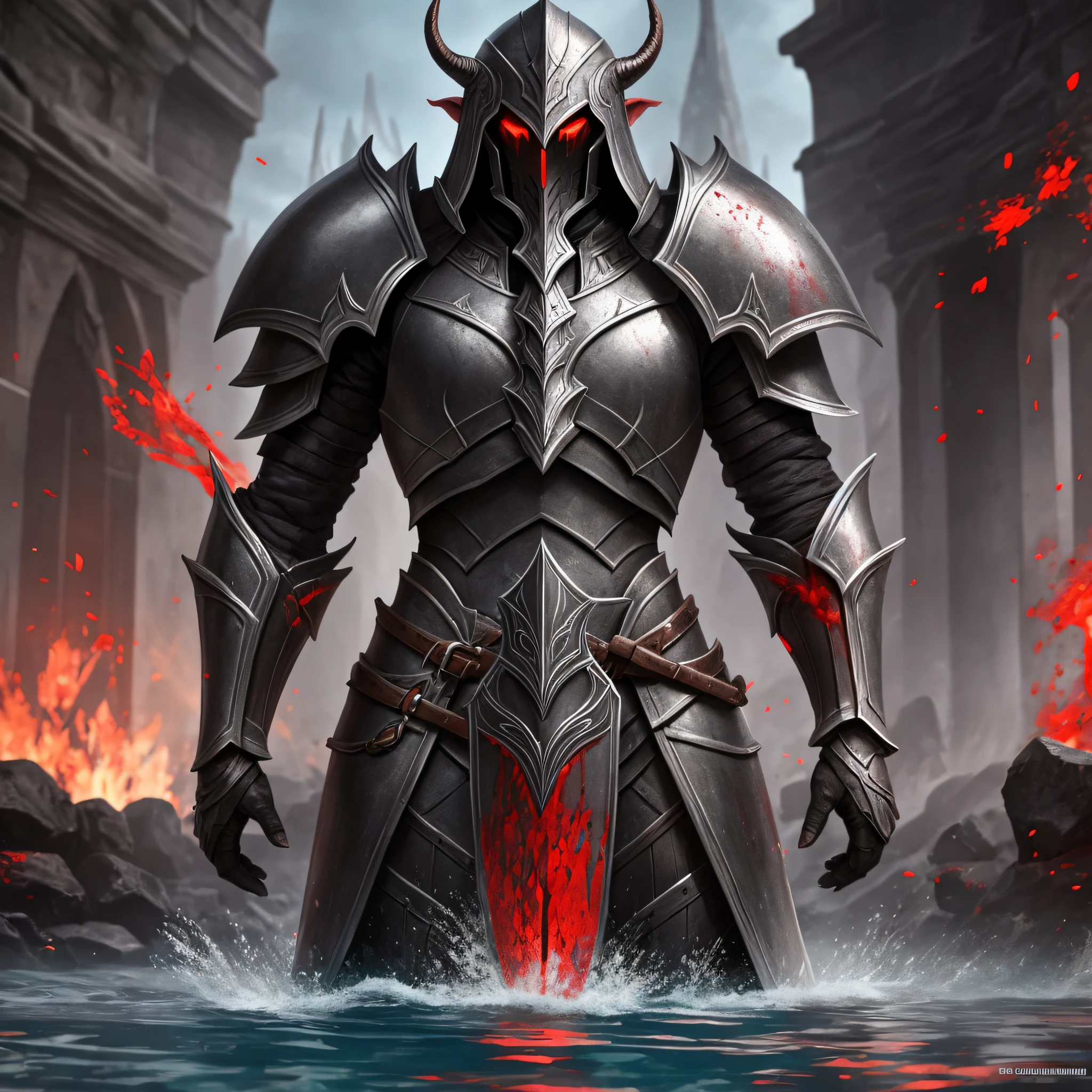 A dark elf in heavy armor standing in a pool of blood --auto --s2