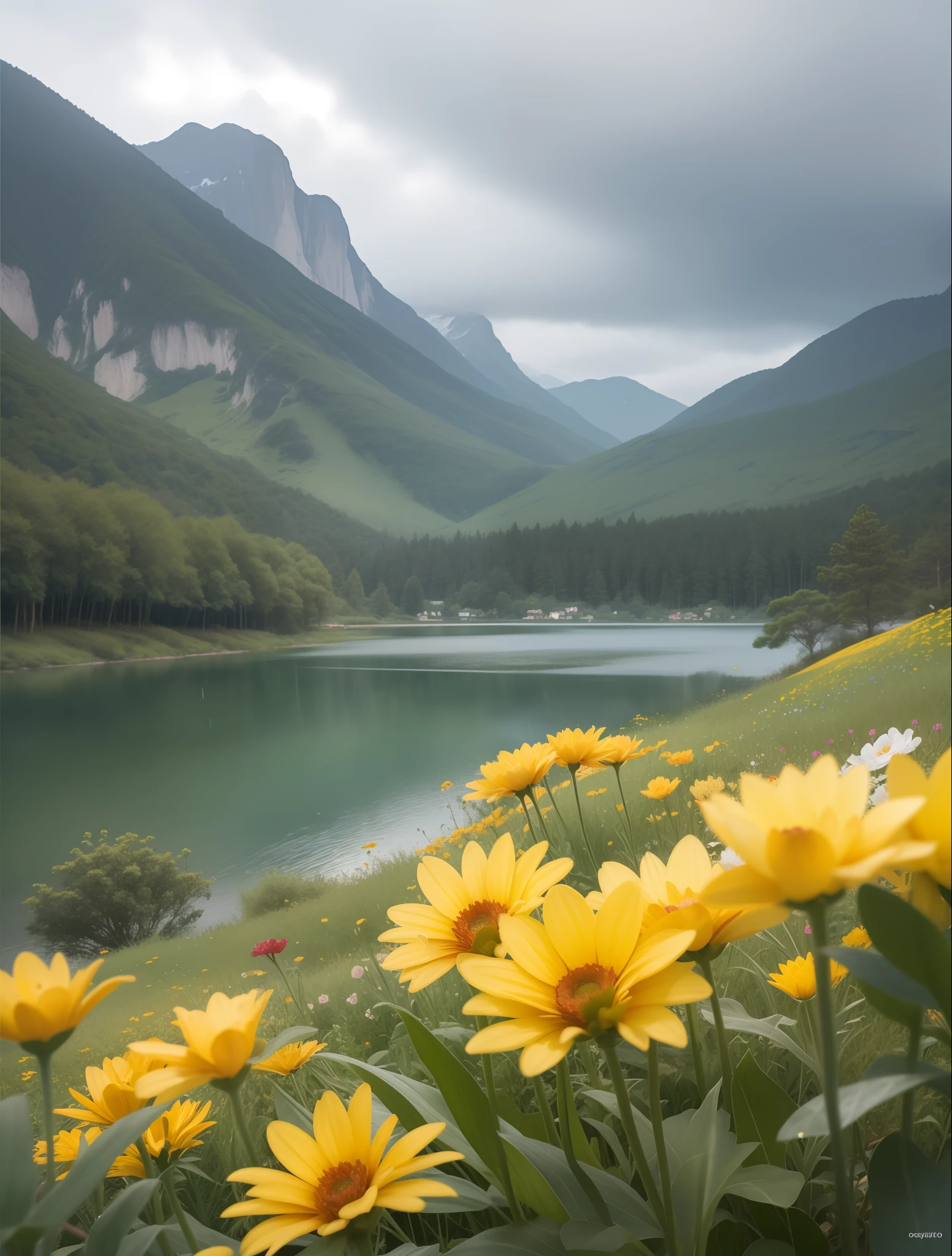 "Immerse yourself in vivid and realistic rainy landscapes, adorned with vibrant and diverse flowers, set against a picturesque lake - all in stunning HD & 4K quality."