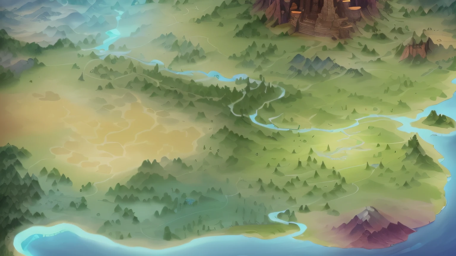 arafed map of a river and a forest with a river running through it, an isometric fantasy map, highly detailed map, detailed fantasy map, game map matte painting, fantasy map, steam workshop maps, game map, vast forest, rpg landscape, simple fantasy map, d&d style fantasy map design, mountainous area, fantasy cartography