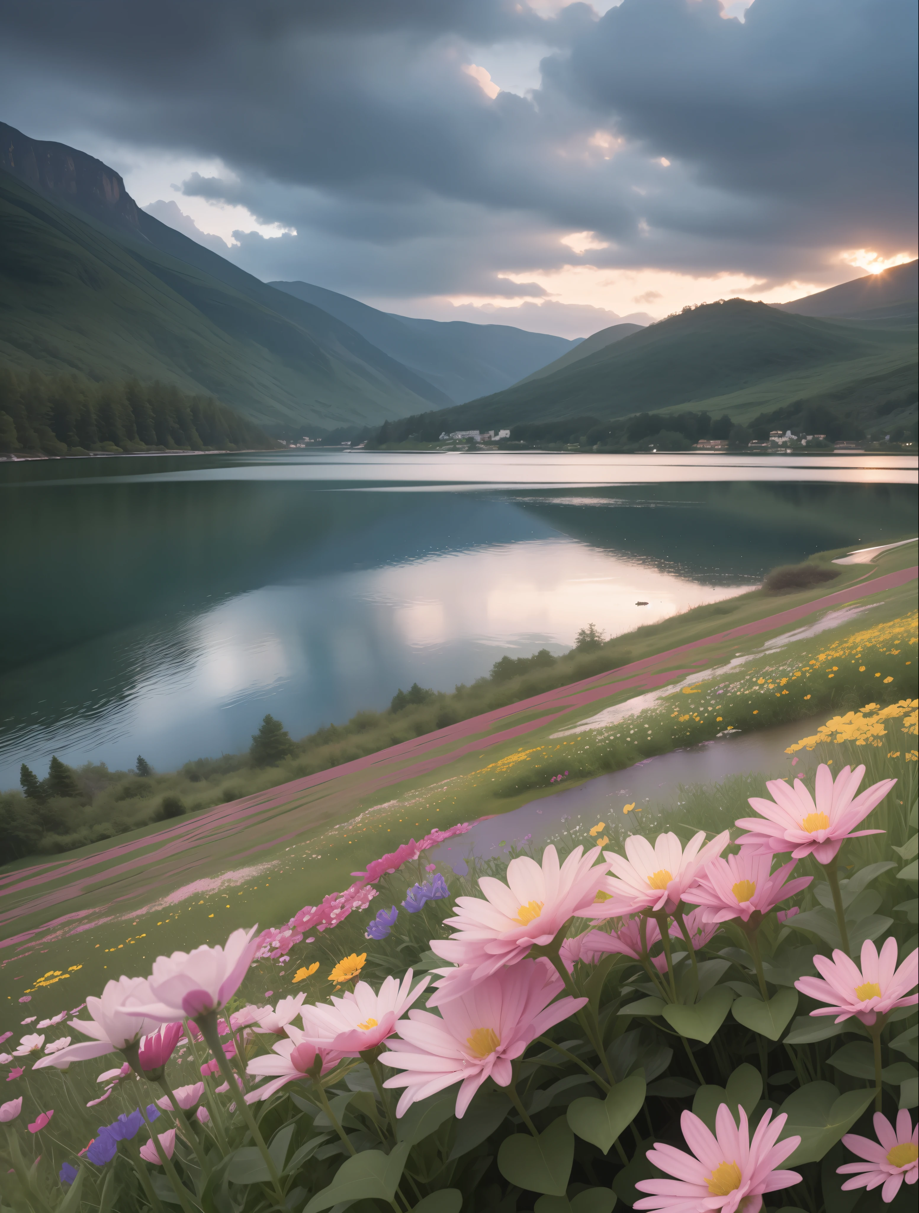 "Immerse yourself in vivid and realistic rainy landscapes, adorned with vibrant and diverse flowers, set against a picturesque lake - all in stunning HD & 4K quality."