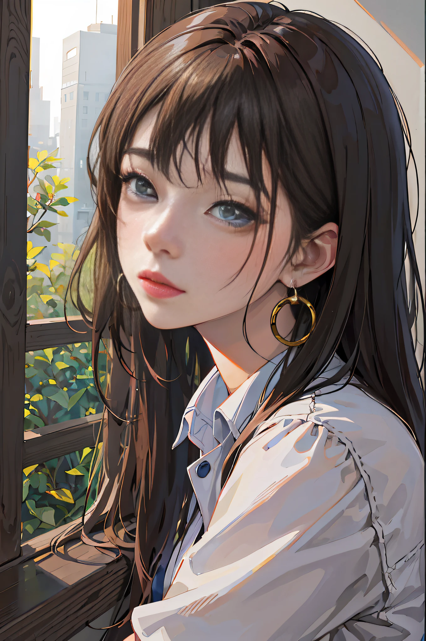 anime girl looking out of window with city in background, beautiful anime portrait, detailed portrait of anime girl, portrait anime girl, cute anime girl portraits, cute anime girl portrait, kawaii realistic portrait, anime style portrait, realistic anime artstyle, anime girl portrait, ilya kuvshinov with long hair, portrait of an anime girl, beautiful anime girl, realistic anime art style