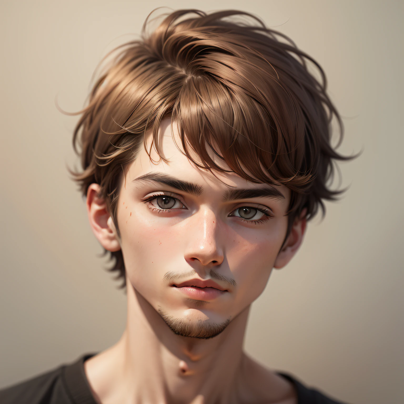 Young man with short hair and a delicate face