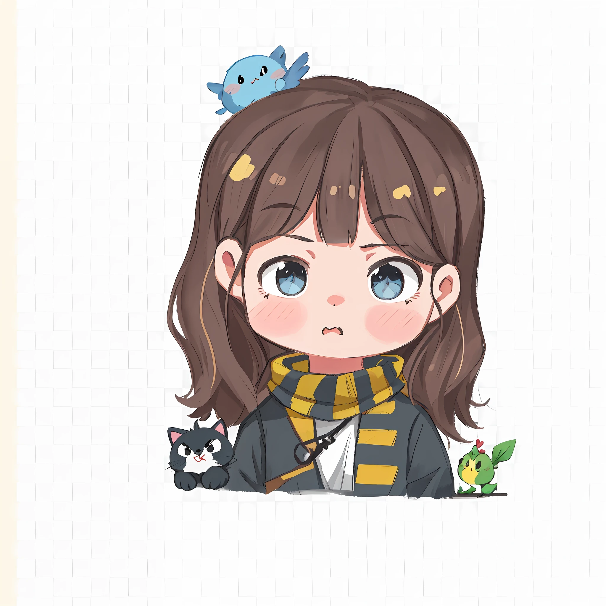 a cartoon girl with a bird on her head and a cat on her shoulder, cute digital art, cartoonish cute, extremely cute anime girl face, cute art style, cute anime style, cute detailed digital art, cute kawaii girl, cute cartoon, cute anime face, realistic cute girl painting, anime background, cute cartoon style, cute anime girl portrait, cute anime girl