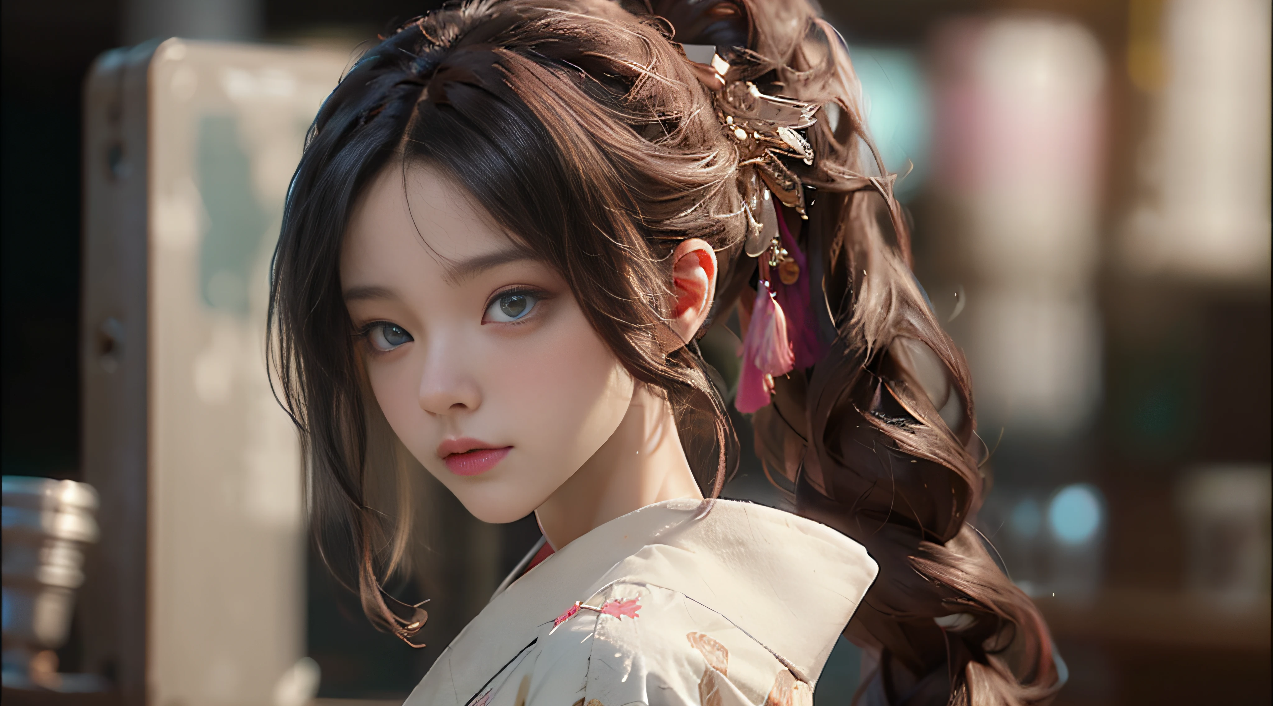 ((Best Quality)), ((Masterpiece)), (Detail: 1.4), 3D, Beautiful Cyberpunk Female Image, HDR (High Dynamic Range), Ray Tracing, NVIDIA RTX, Super Resolution, Unreal 5, Subsurface Scattering, PBR Texture, Post-Processing, Anisotropic Filtering, Depth of Field, Maximum Sharpness and Sharpness, Multi-layer Texture, Albedo and Highlight Mapping, Surface Coloring, Mitsu-Accurate Simulation of Material Interactions, Perfect Proportions, Octane Rendering, Two-color Light, Large Aperture, Low ISO, white balance, regular three-point, 8K RAW, beautiful bright pupils, flowing robe, fine pupils, delicate face and eyes, long eyelashes, blush, fluffy hair, pink lips, seductive