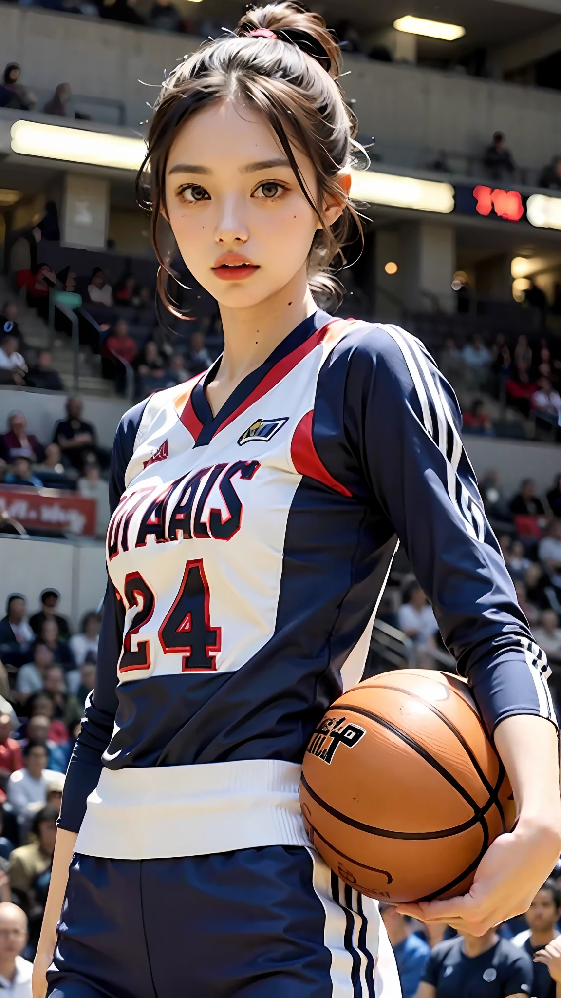 Woman wearing basketball suit