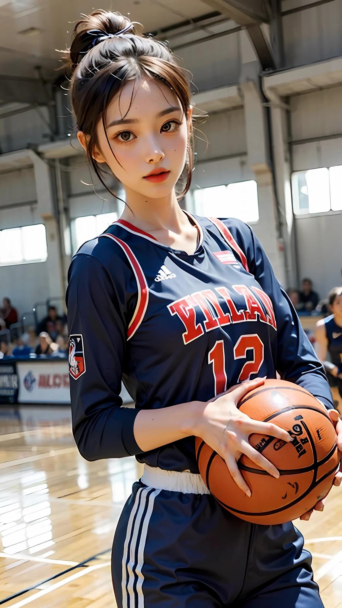 Woman wearing basketball suit