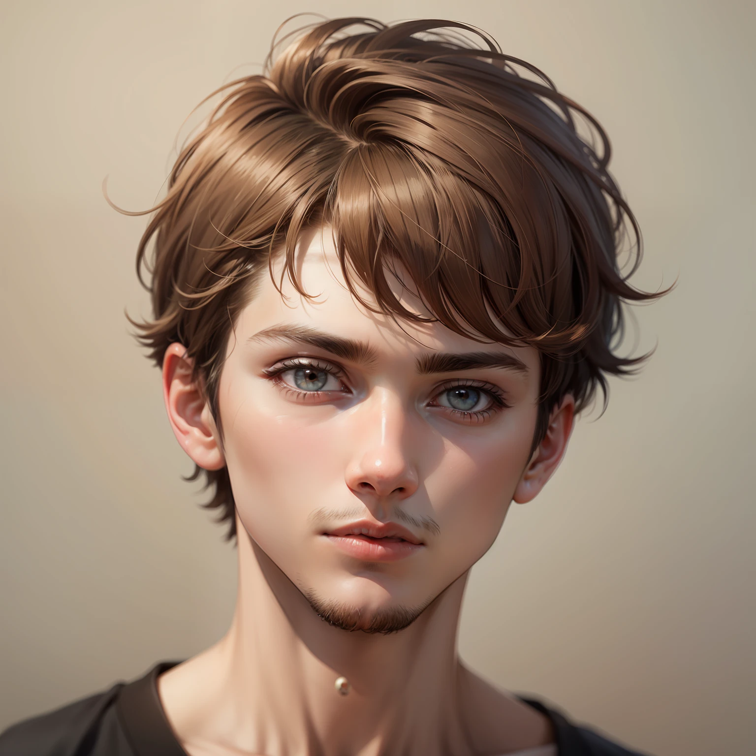 Young man with short hair and a delicate face