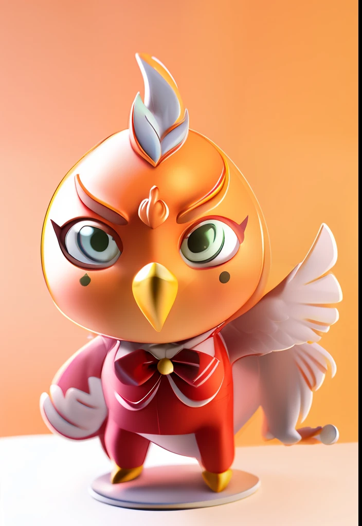 A drawing of a cartoon bird, bow tie and bow tie, anthropomorphic chicken, anthropomorphic phoenix, exquisite details, 8K, C4D
