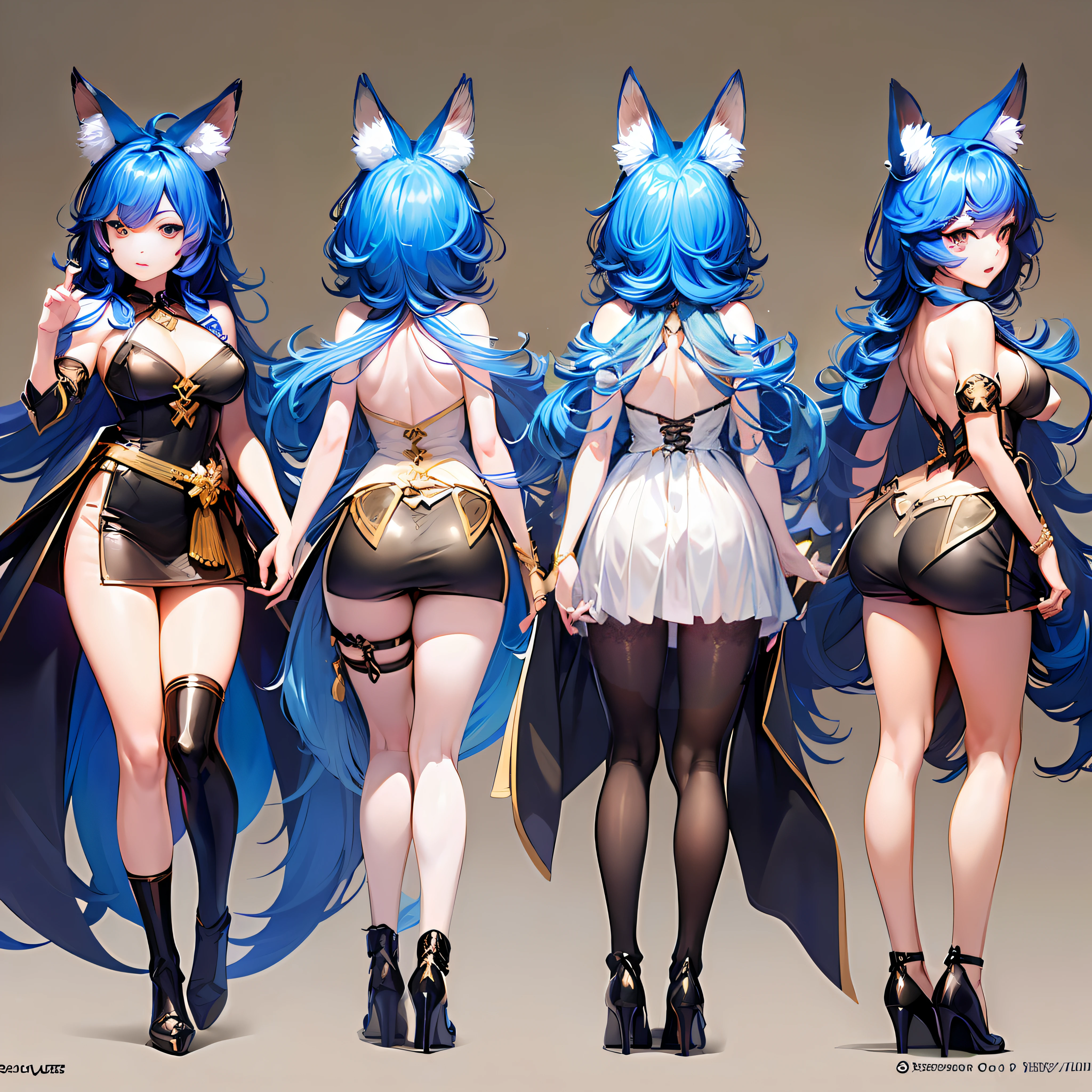 Long blue hair, anime style