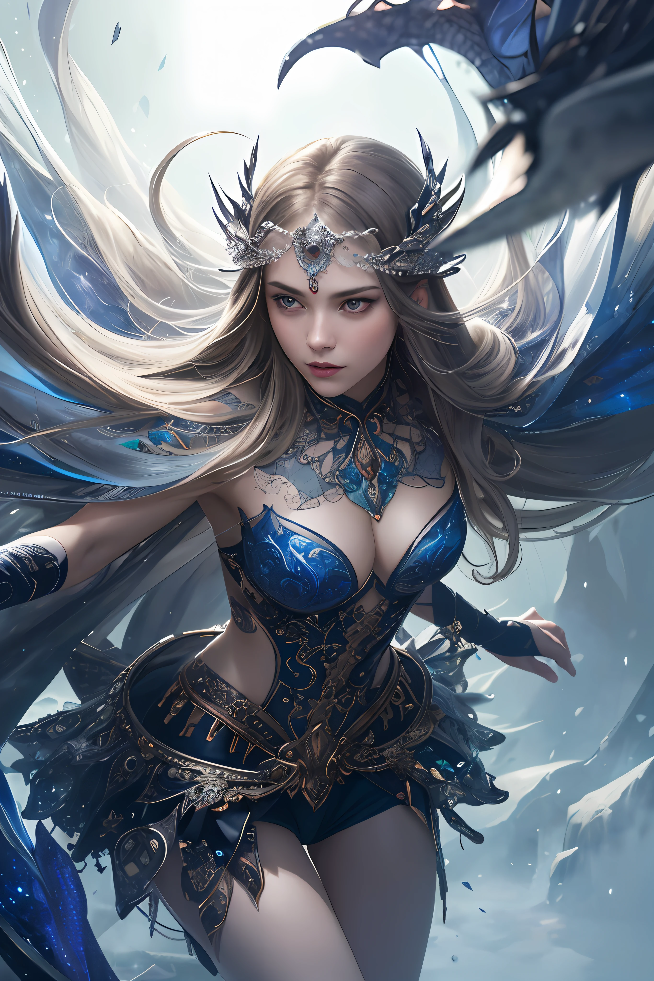 (((masterpiece))), (((best quality))), ((ultra-detailed)), (hyperrealistic), (highly detailed CG illustration), ((an extremely delicate and beautiful)),cinematic light, Create a stunning anime artwork that is currently trending on ArtStation, showcasing exquisite beauty and captivating aesthetics. The art piece should be highly detailed, featuring a compelling character and a visually appealing environment. The character in the artwork is a graceful and enchanting figure, radiating an aura of elegance. Pay close attention to intricate facial features, such as mesmerizing eyes with vibrant colors and delicate shading. The character's clothing should be designed with elaborate patterns, flowing fabrics, and rich textures, reflecting a blend of fantasy and contemporary fashion. Place the character in a captivating environment that enhances the overall appeal of the artwork. It could be a breathtaking natural landscape, a bustling futuristic cityscape, or a mystical realm filled with magical elements. Incorporate vibrant colors, dynamic lighting, and detailed background elements to create a sense of depth and immersion. Consider the latest trends in anime art, such as incorporating unique lighting effects, exploring creative composition techniques, or experimenting with unconventional color palettes. Take inspiration from the top artists on ArtStation and their exceptional execution of various art styles and themes. Camera: Choose an angle that highlights the character's beauty and the immersive environment. Lighting: Utilize atmospheric lighting techniques to create depth and mood. Resolution: Aim for a high-resolution artwork to showcase intricate details and clarity. Art Inspirations: Seek inspiration from the trending artists on ArtStation, exploring different styles, genres, and themes.