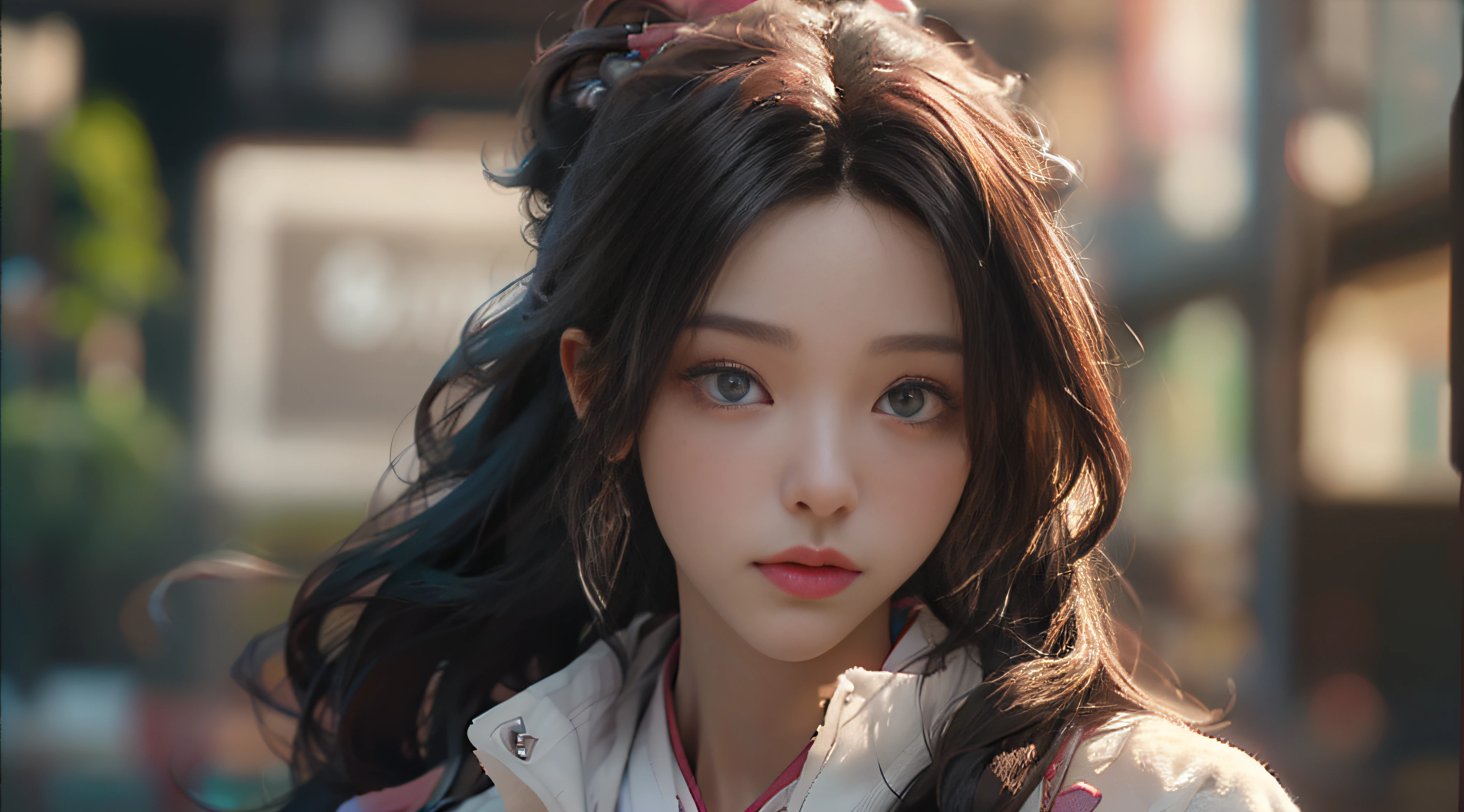 ((Best Quality)), ((Masterpiece)), (Detail: 1.4), 3D, Beautiful Cyberpunk Female Image, HDR (High Dynamic Range), Ray Tracing, NVIDIA RTX, Super Resolution, Unreal 5, Subsurface Scattering, PBR Texture, Post-Processing, Anisotropic Filtering, Depth of Field, Maximum Sharpness and Sharpness, Multi-layer Texture, Albedo and Highlight Mapping, Surface Coloring, Mitsu-Accurate Simulation of Material Interactions, Perfect Proportions, Octane Rendering, Two-color Light, Large Aperture, Low ISO, white balance, regular three-point, 8K RAW, beautiful bright pupils, flowing robe, fine pupils, delicate face and eyes, long eyelashes, blush, fluffy hair, pink lips, pure, cute