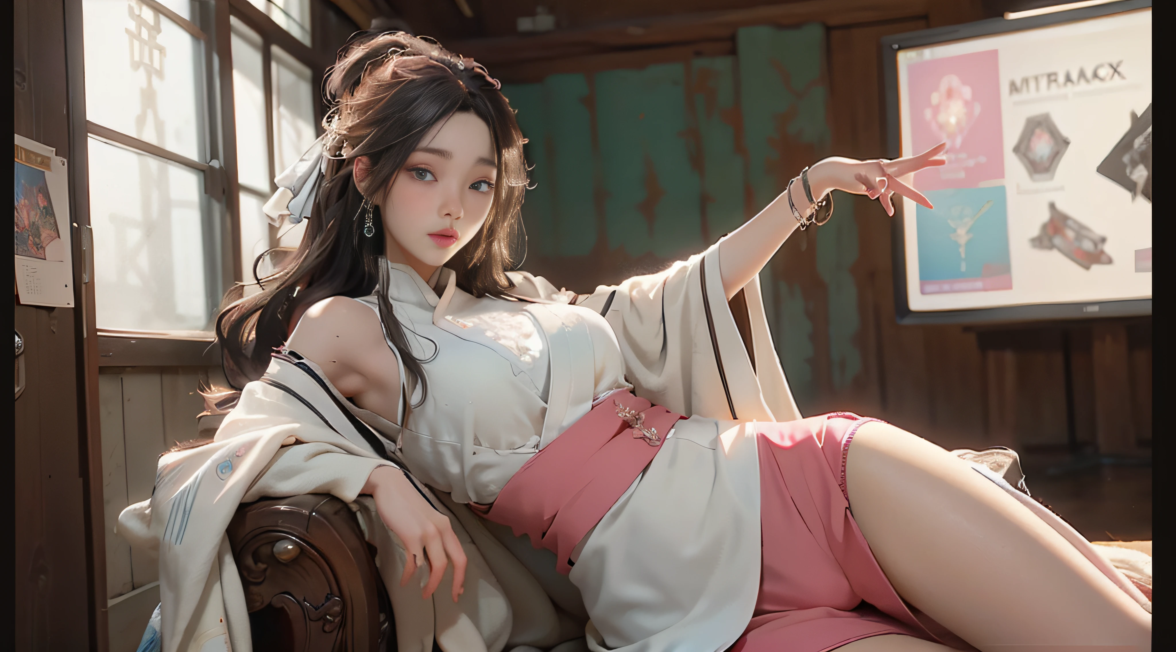 ((Best Quality)), ((Masterpiece)), (Detail: 1.4), 3D, Beautiful Cyberpunk Female Image, HDR (High Dynamic Range), Ray Tracing, NVIDIA RTX, Super Resolution, Unreal 5, Subsurface Scattering, PBR Texture, Post-Processing, Anisotropic Filtering, Depth of Field, Maximum Sharpness and Sharpness, Multi-layer Texture, Albedo and Highlight Mapping, Surface Coloring, Mitsu-Accurate Simulation of Material Interactions, Perfect Proportions, Octane Rendering, Two-color Light, Large Aperture, Low ISO, white balance, regular three-point, 8K RAW, beautiful bright pupils, flowing robe, fine pupils, delicate face and eyes, long eyelashes, blush, fluffy hair, pink lips, pure, cute