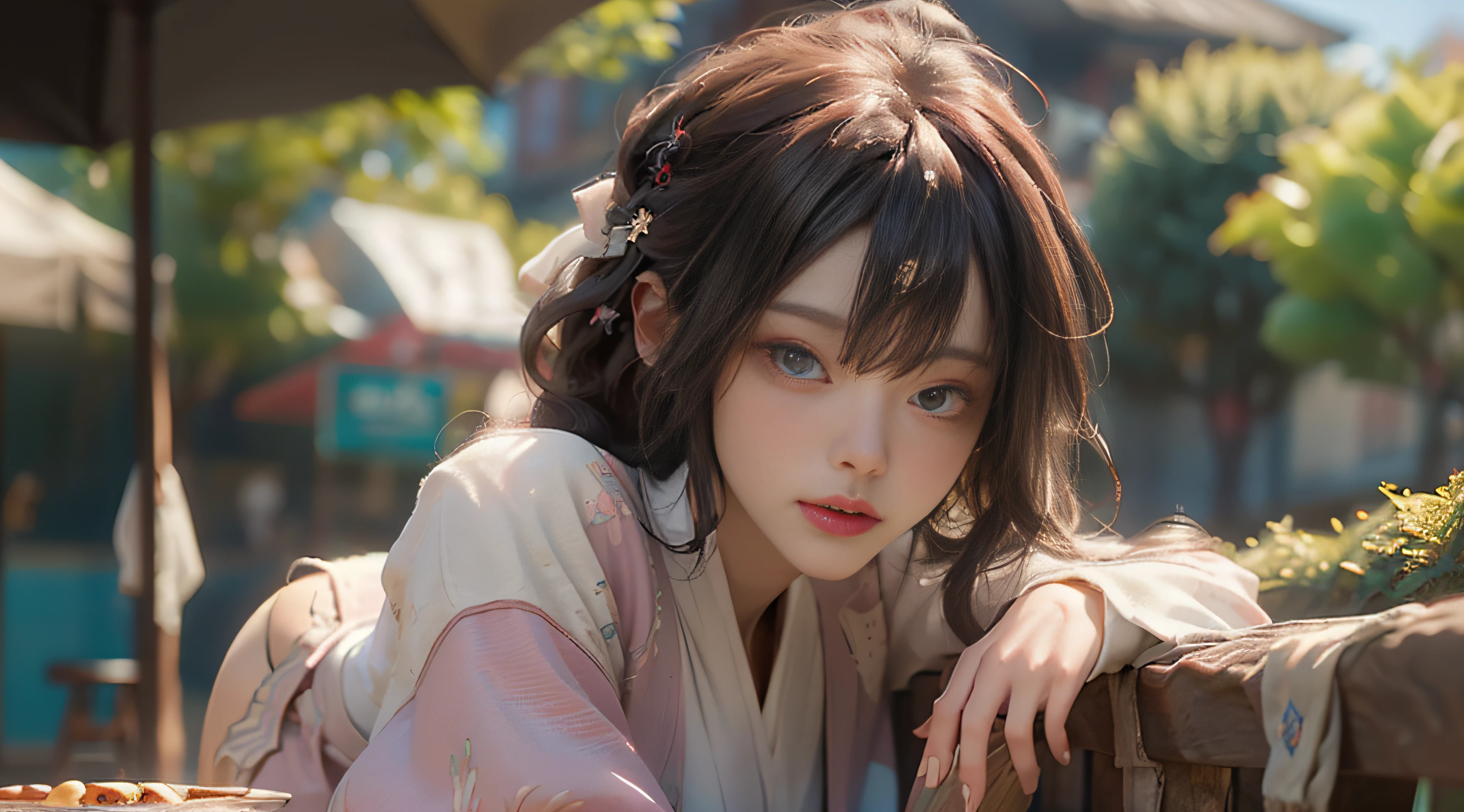 ((Best Quality)), ((Masterpiece)), (Detail: 1.4), 3D, Beautiful Cyberpunk Female Image, HDR (High Dynamic Range), Ray Tracing, NVIDIA RTX, Super Resolution, Unreal 5, Subsurface Scattering, PBR Texture, Post-Processing, Anisotropic Filtering, Depth of Field, Maximum Sharpness and Sharpness, Multi-layer Texture, Albedo and Highlight Mapping, Surface Coloring, Mitsu-Accurate Simulation of Material Interactions, Perfect Proportions, Octane Rendering, Two-color Light, Large Aperture, Low ISO, white balance, regular three-point, 8K RAW, beautiful bright pupils, flowing robe, fine pupils, delicate face and eyes, long eyelashes, blush, fluffy hair, pink lips, pure, cute