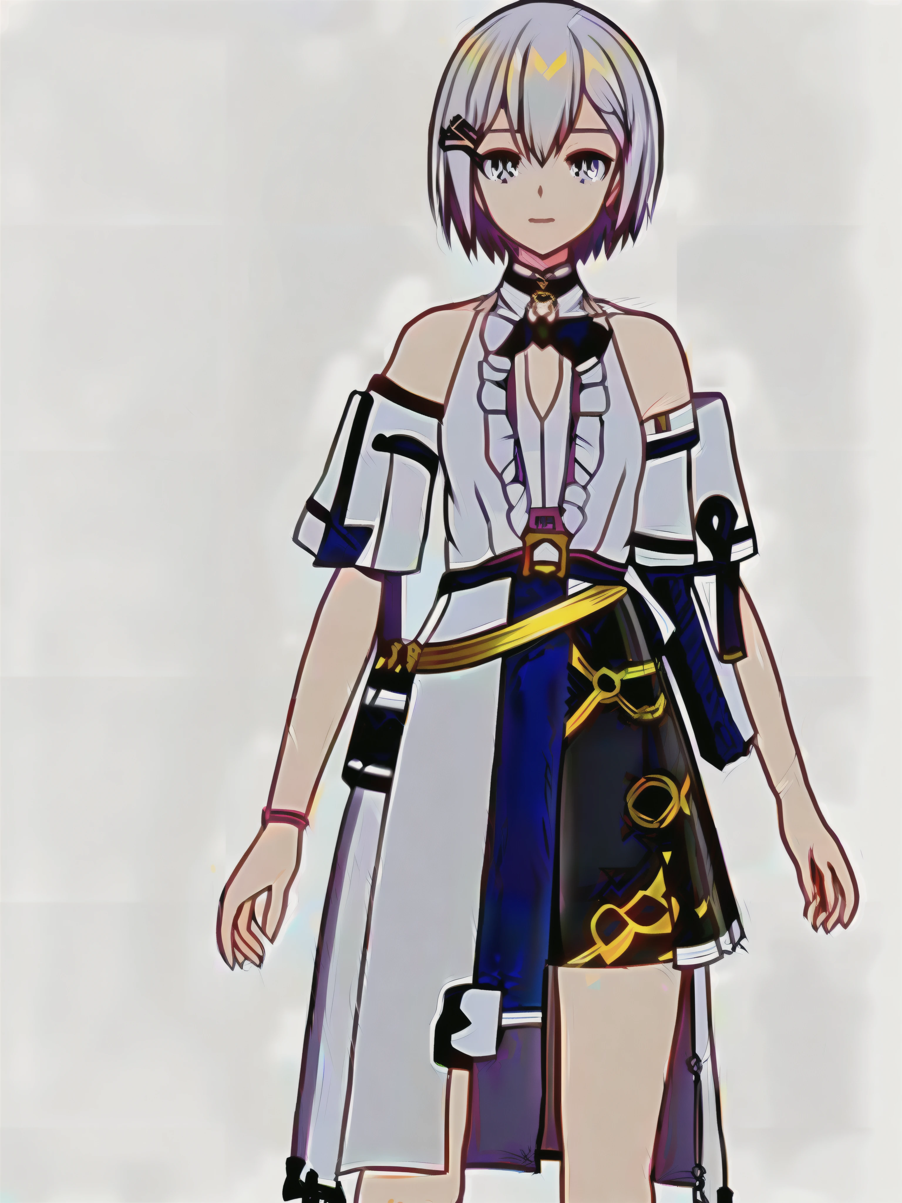 A woman in a short skirt and white shirt poses for a photo, girl with short white hair, surreal drawing style, moe anime style, official character art, female anime character, from Girl Front, Lady with white hair.