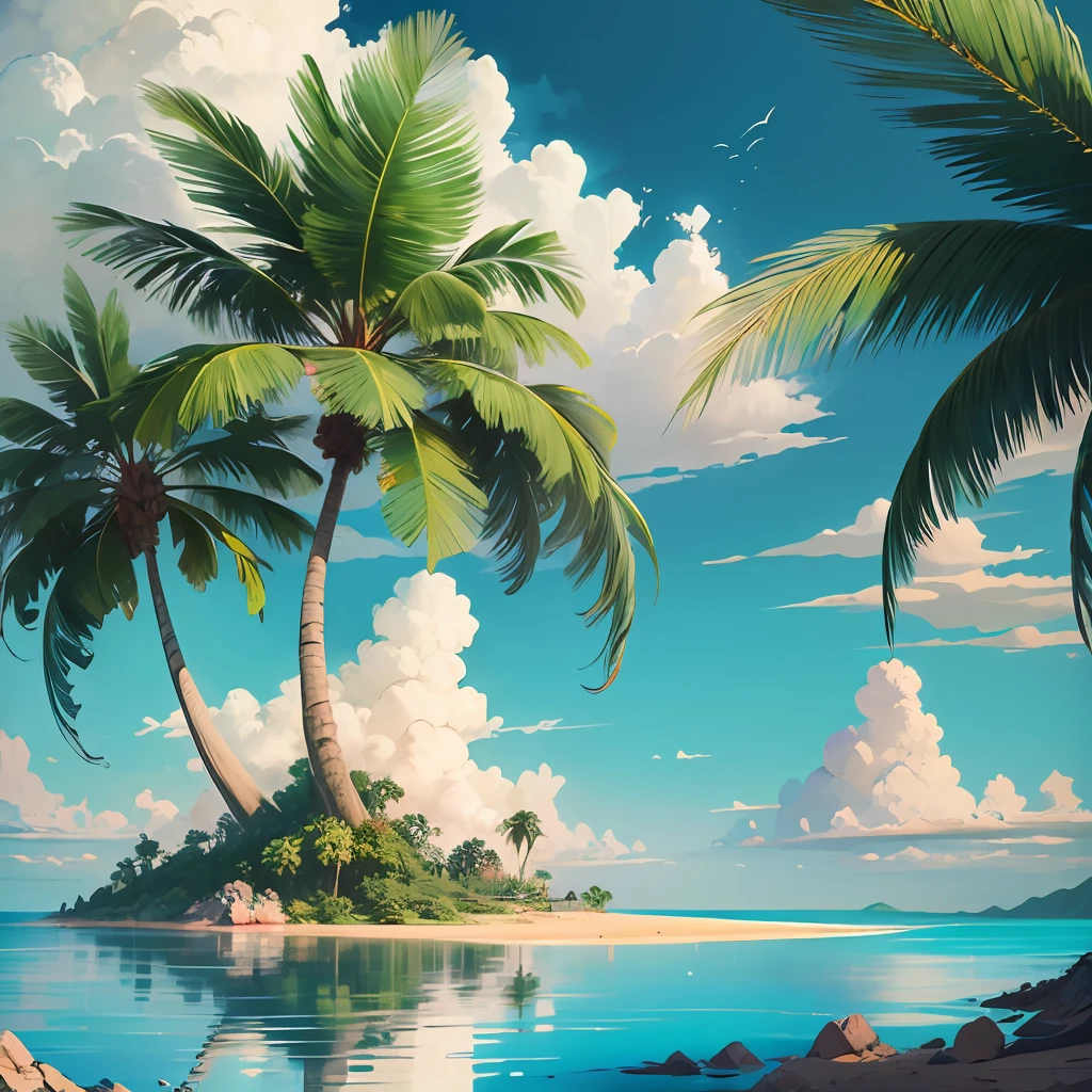 lonely tropical island, epic view, wide view, digital painting, neo fauvist style, chill, vacation --auto --s2
