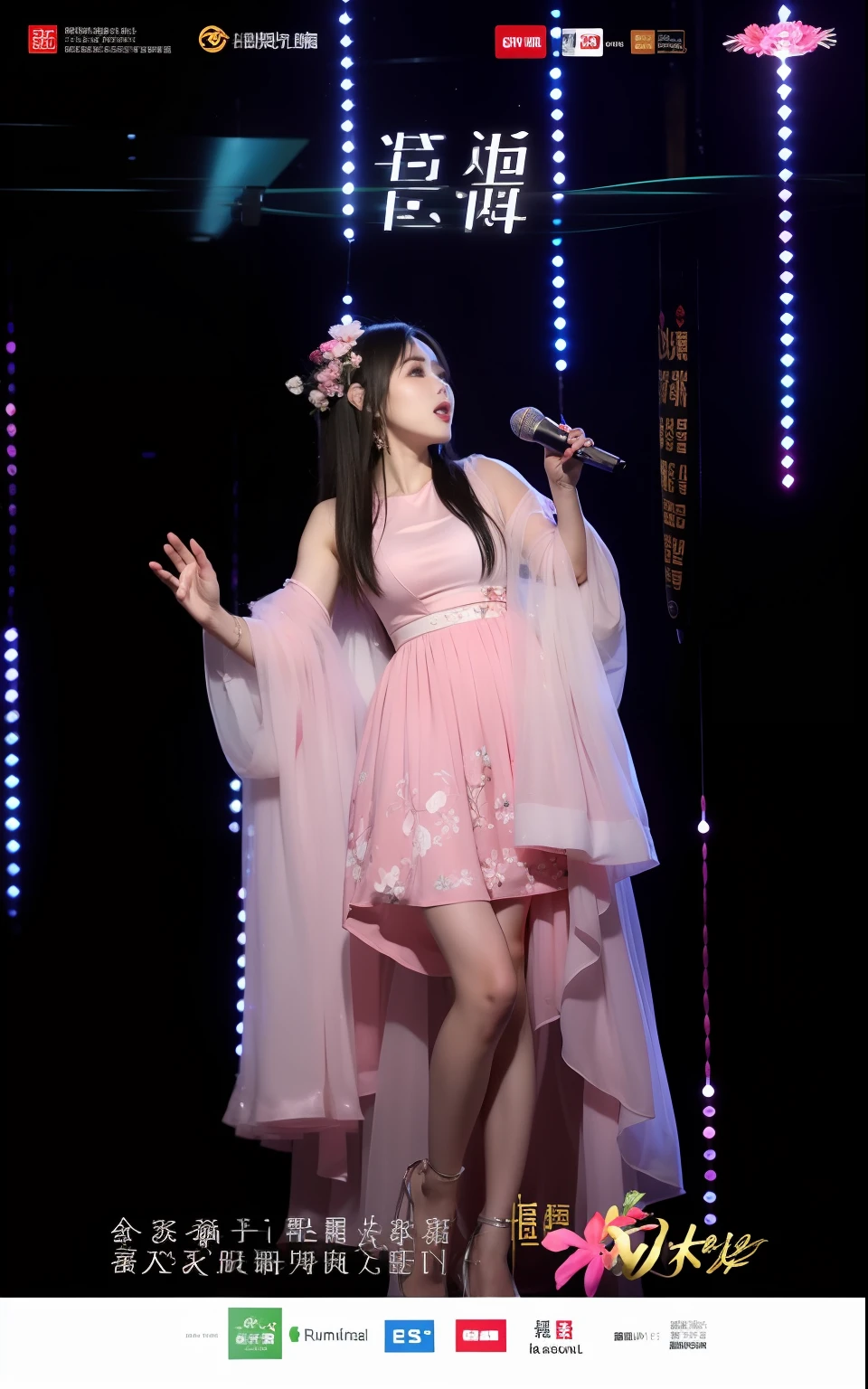 arafed image of a woman in a pink dress singing into a microphone, full body xianxia, xianxia, xianxia fantasy, album art, ruanjia, lalisa manobal, song nan li, 奈良美智, 中 元 节, sha xi --auto
