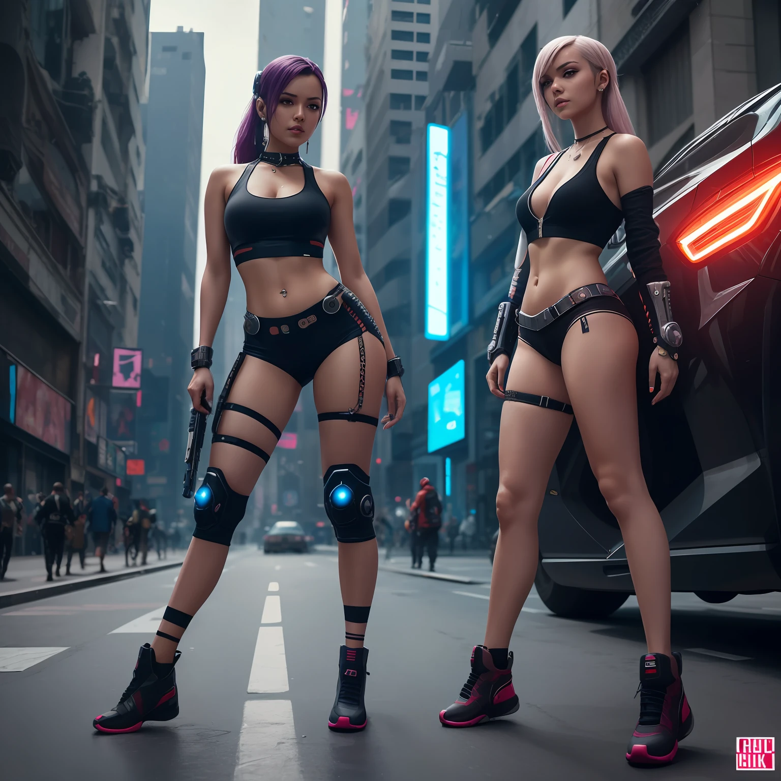 4K, cyberpunk, live-action, stylish, cool, delicate girl, good figure, long legs, trendy, sporty --auto