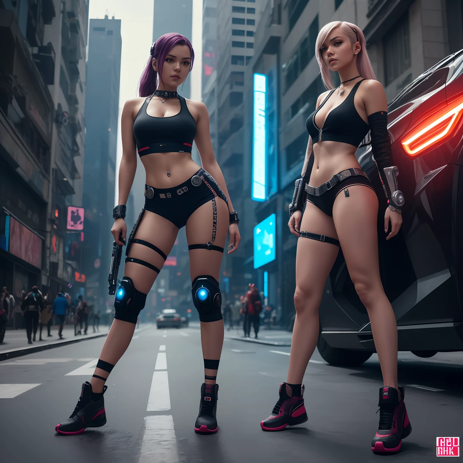 4K, cyberpunk, live-action, stylish, cool, delicate girl, good figure, long legs, trendy, sporty --auto