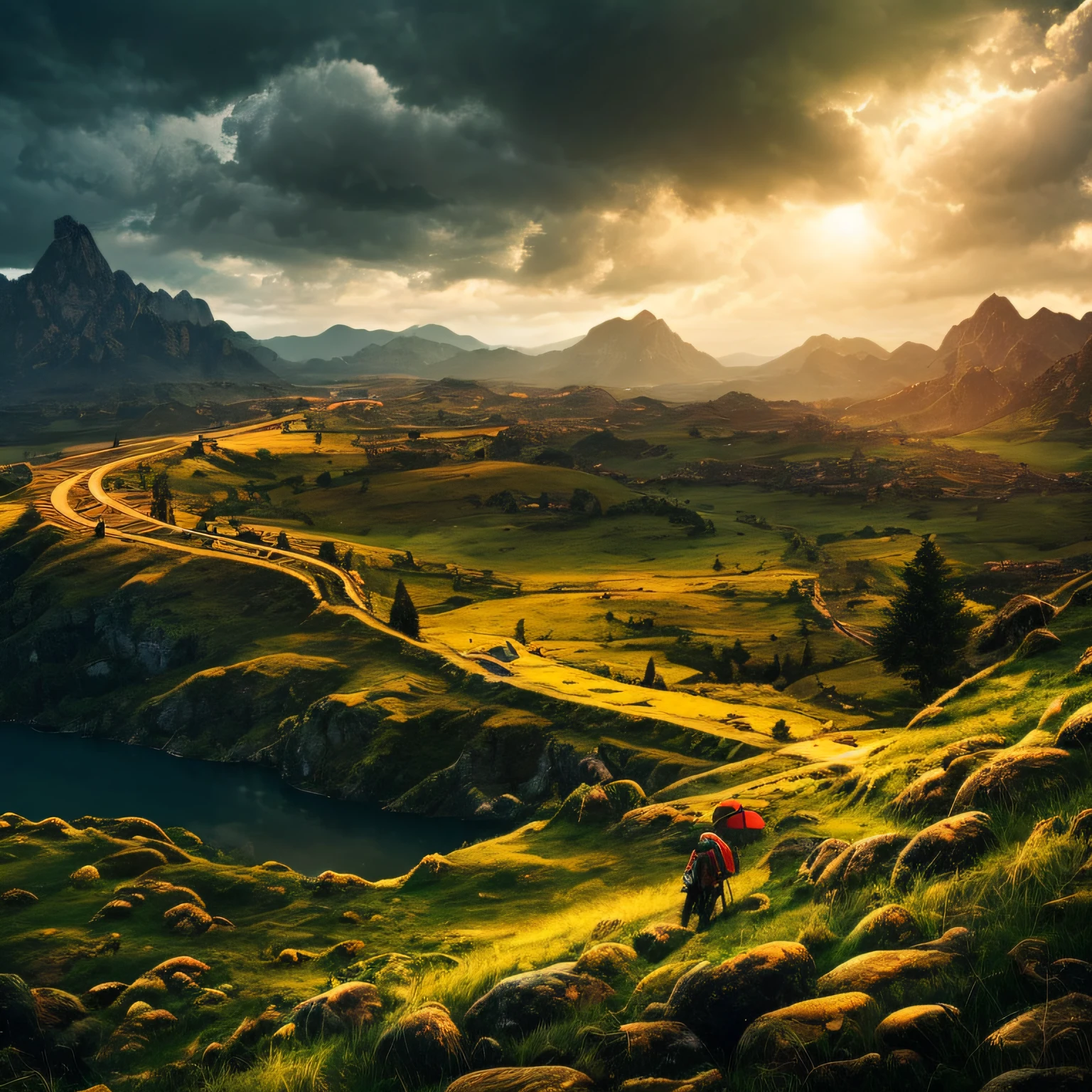 Divine Light, Sharp Focus, Elf, Elf Building, Elven City, Royal City, Stunning Landscape, Landscape, Landscape, Rain, Dark Fantasy, Suspense --auto