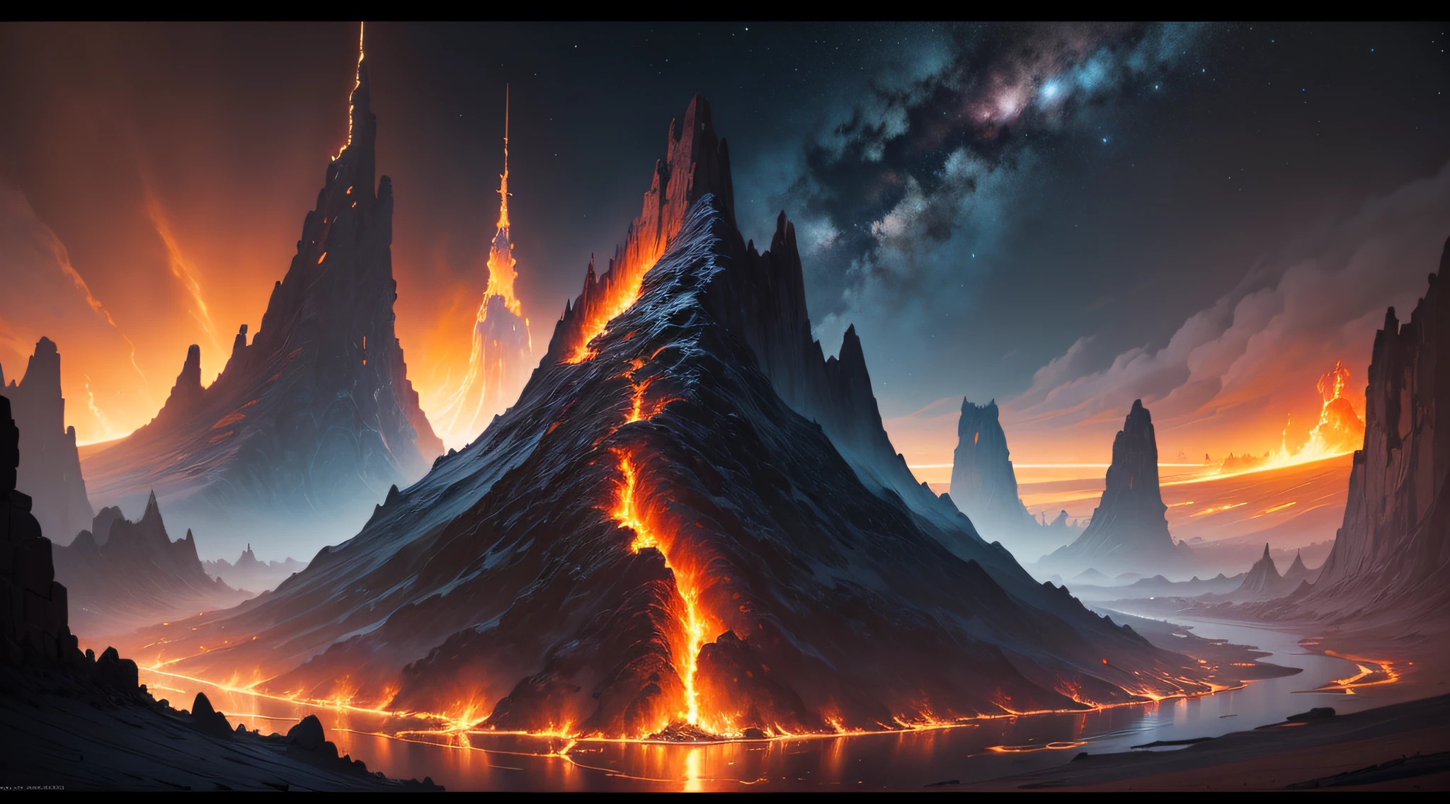 A beautiful Earth full of water and lava, intricate, masterpiece, expert, very detailed, 4k, composition, frame, center, symmetry, painting, intricate, volumetric lighting, beautiful, rich dark masterpiece, sharp focus, ultra-detail, in the style of Dan Mumford and Marc Simonetti, astrophotography --auto