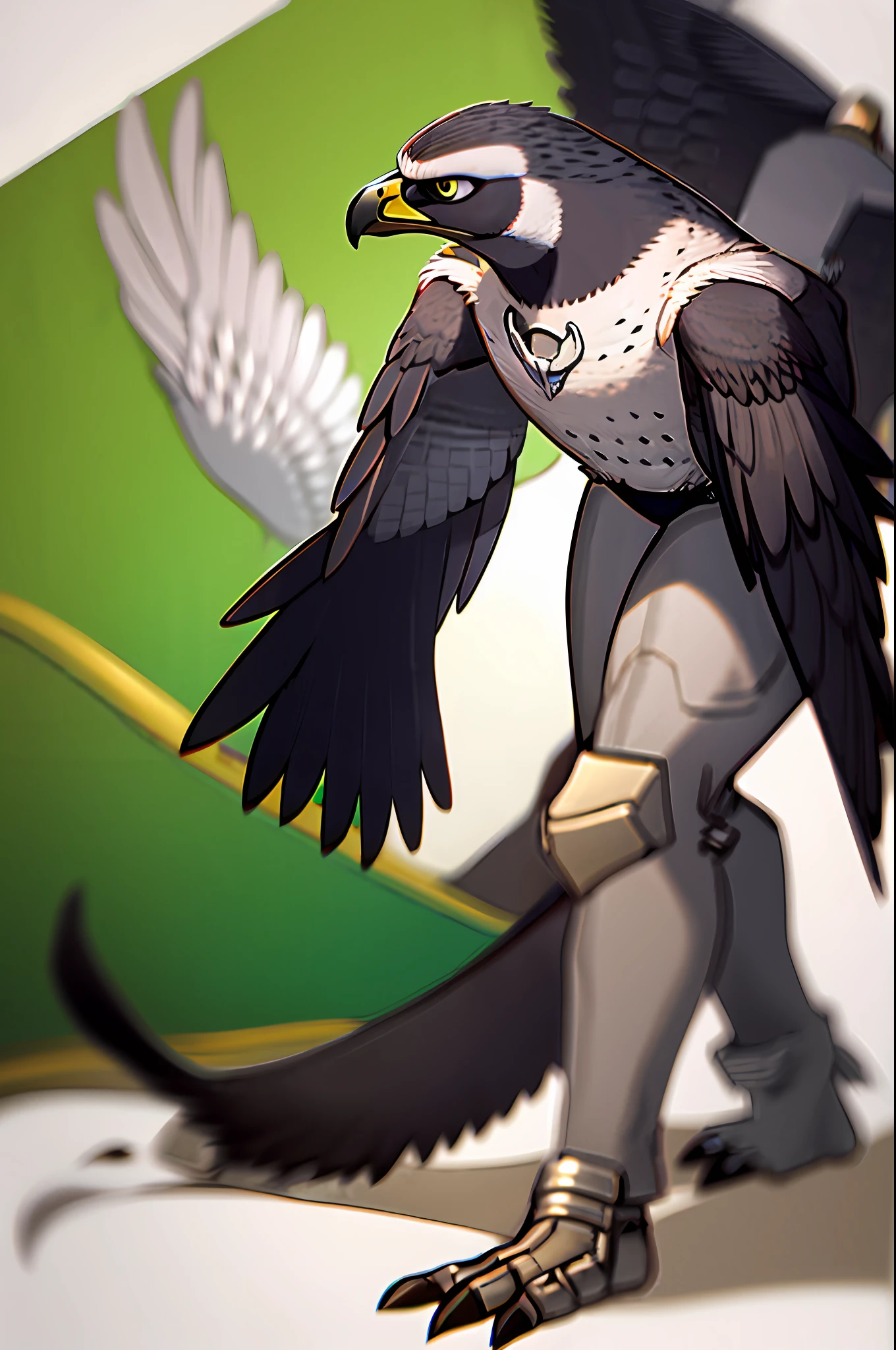 Male peregrine falcon orc, peregrine falcon head, unilateral glasses, orc, peregrine falcon head