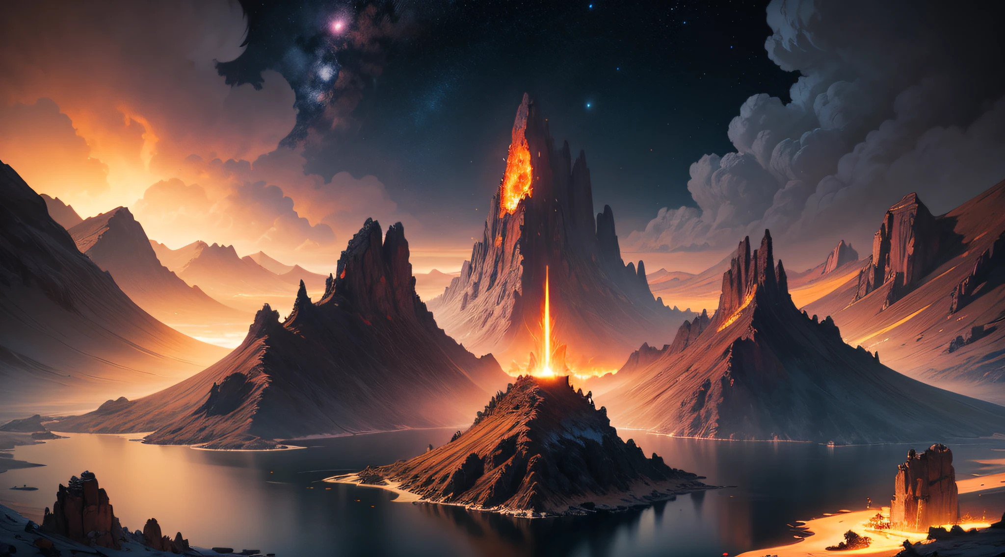 A beautiful Earth full of water and lava, intricate, masterpiece, expert, very detailed, 4k, composition, frame, center, symmetry, painting, intricate, volumetric lighting, beautiful, rich dark masterpiece, sharp focus, ultra-detail, in the style of Dan Mumford and Marc Simonetti, astrophotography --auto