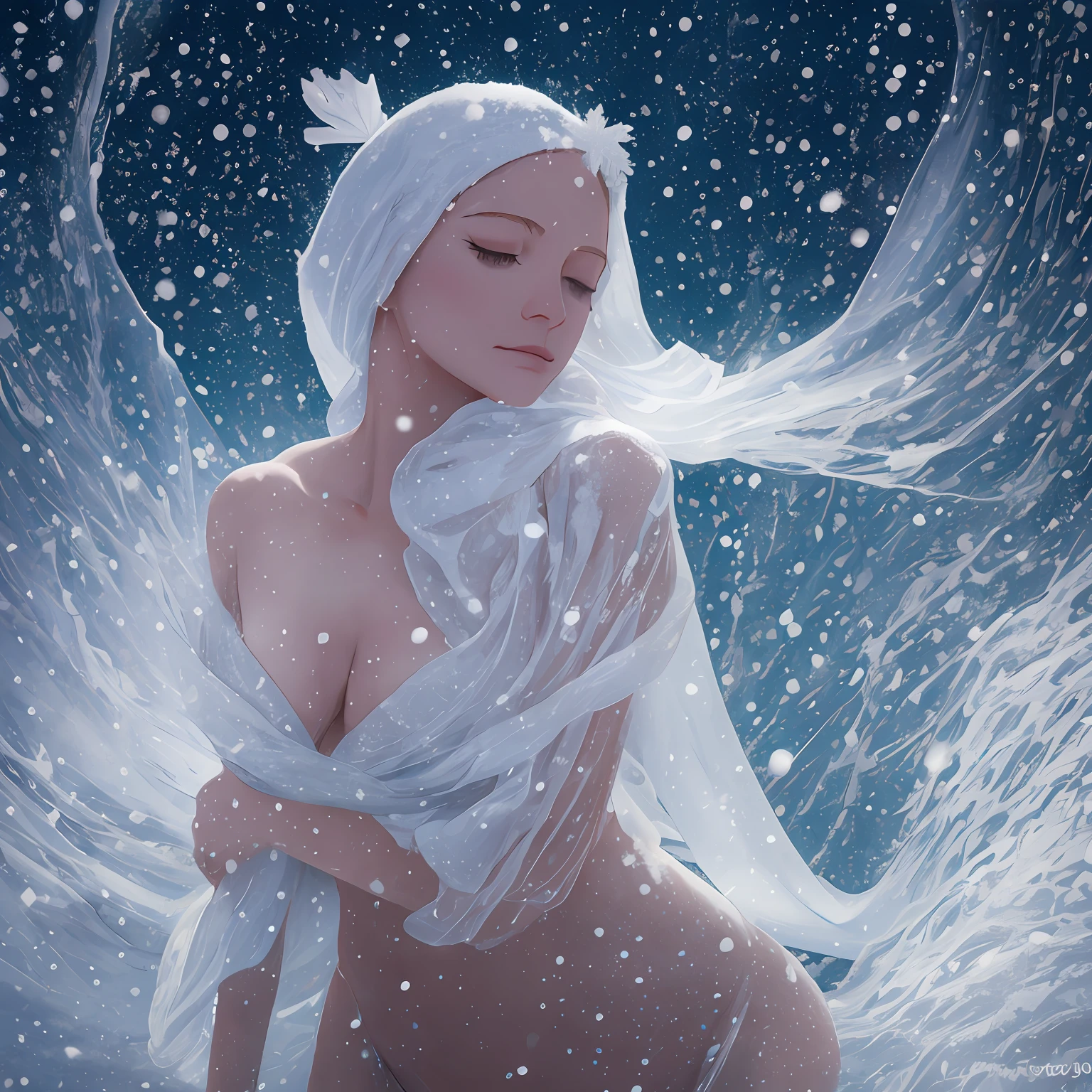 The snow at dusk, deep, as if there were thousands of "emotions", and as turbulent as the sea, able to drown everything, and- the nakedness of the silk uncovering the hidden head and tail, the snowflakes are thousands of forms, crystal clear, like warriors on expedition, clothed in silver armor, and like pieces of white war sails sailing,