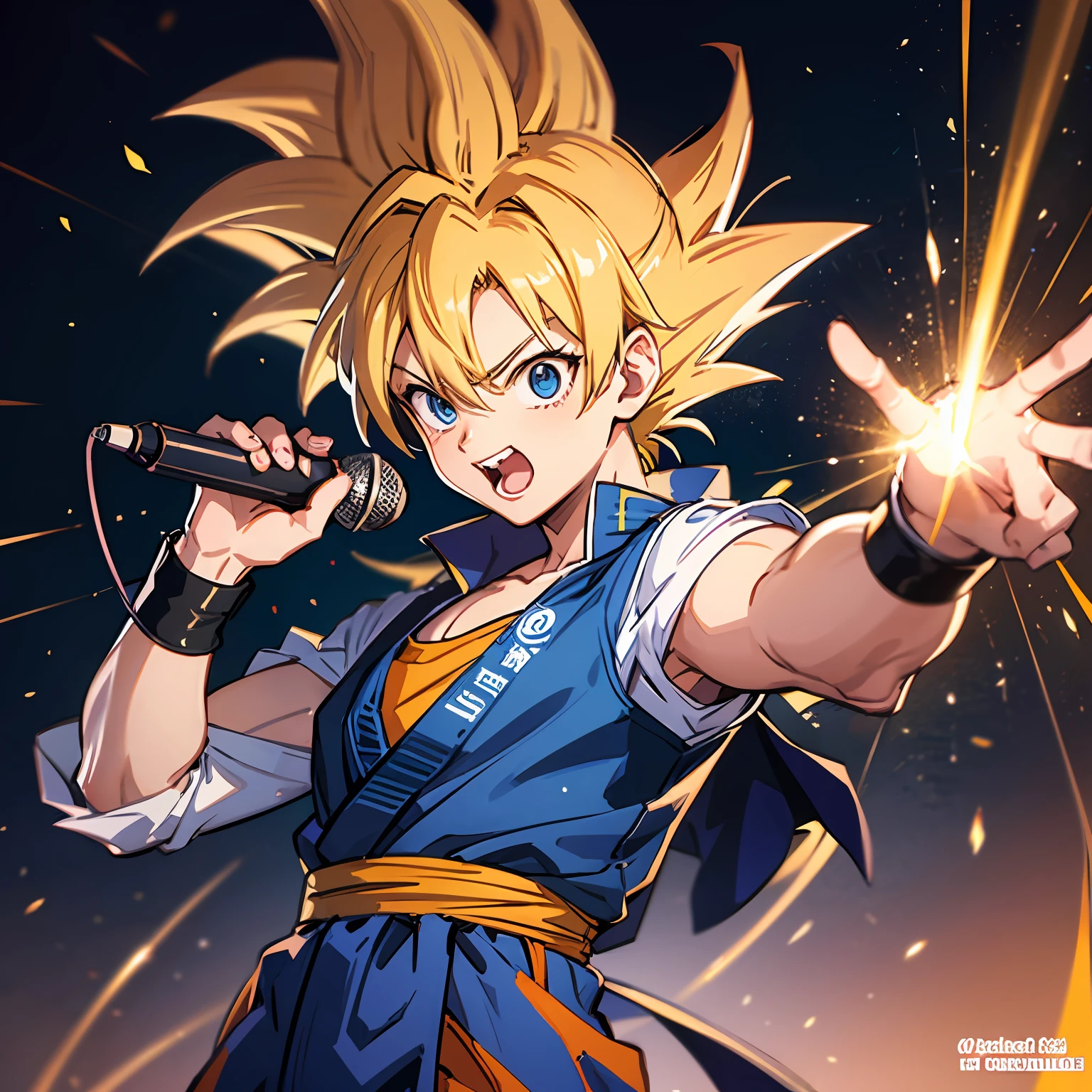 goku, anime, super sayain, singing, karaoke, microphone, solo