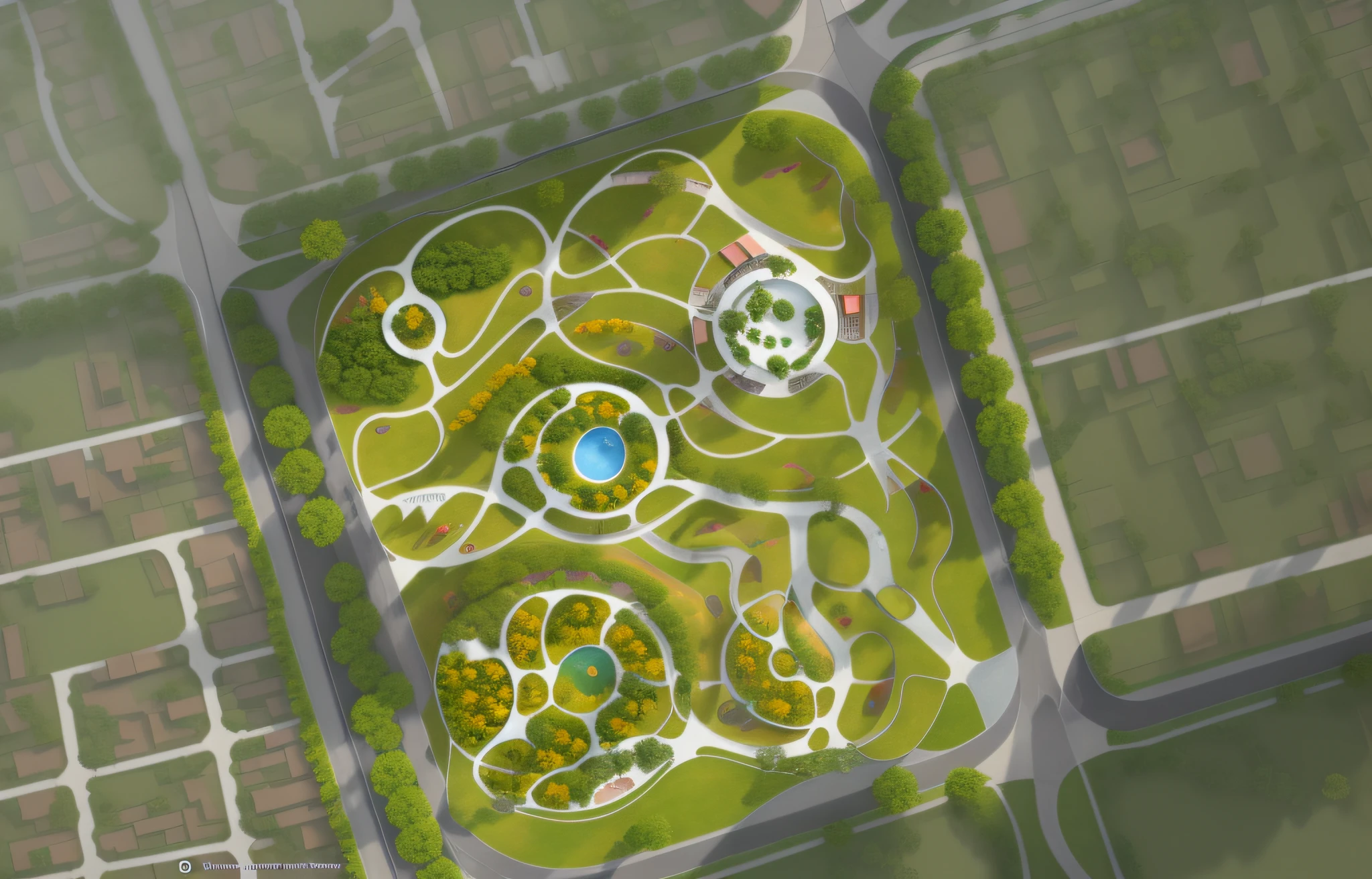 best quality, super detailed, (full detail), (4k), 8k, tree, house, grass, (few white buildings), (continuous road network) curved road, topography. topography, aerial view of park with circular park and pond, (polyhydrate, pond)), (red frame through park), (curved red gallery), aerial view (multi-colored plants), aerial view, aerial illustration, zaha style architecture, aerial view, aerial view, city park, upper view, queen's whirlpool garden, top view, aerial view of the queen's whirlpool, top view, aerial view of a green park square with many trees, best quality, super detailed, ( full detail), (4k), 8k, trees, houses, grass, buildings, curved roads, relief. topography, (scientific research center, exhibition hall, popular science education center) (undulating terrain) aerial view of the park with a large number of trees and many buildings, aerial illustration, aerial view, aerial view, aerial view, top view, overhead view, overhead view, isometric aerial view, aerial view, [top view]!,top view, top view, aerial view from aerial view, satellite view satellite view, aerial illustration, top view, aerial view, aerial view, aerial view, aerial view, aerial view, aerial view, center of gravity zone, top view, isometric aerial view, aerial view of a green square with many trees, satellite view, aerial illustration, top view, aerial view, aerial view, aerial view, aerial view, aerial view, aerial view, aerial view, aerial view, aerial view,
