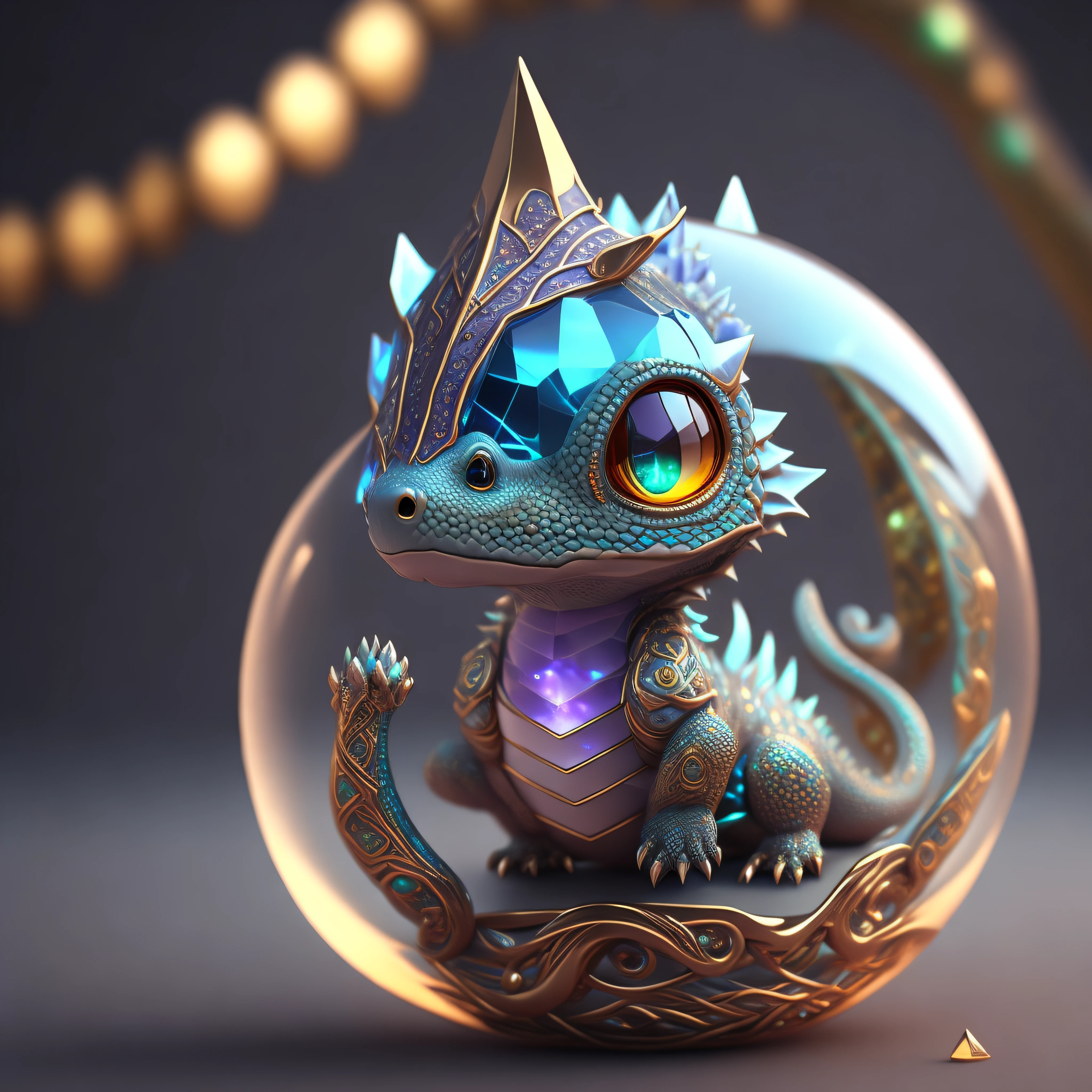 Cute adorable crystal ball dragon cub with highly detailed intricate low poly eye concept art trending artstation 8k, cute dragon, chimera, snake with natural lighting
