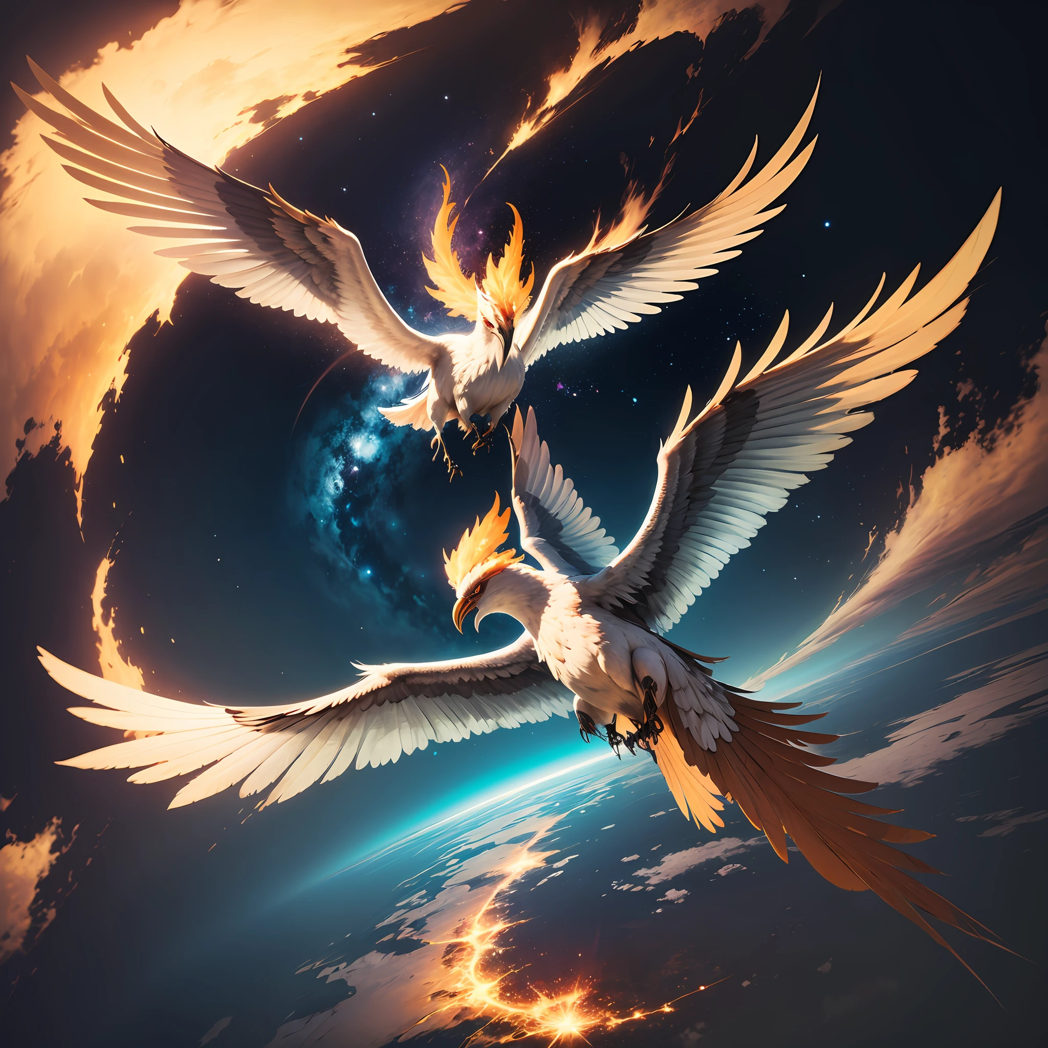 A phoenix flying from space to Earth --auto