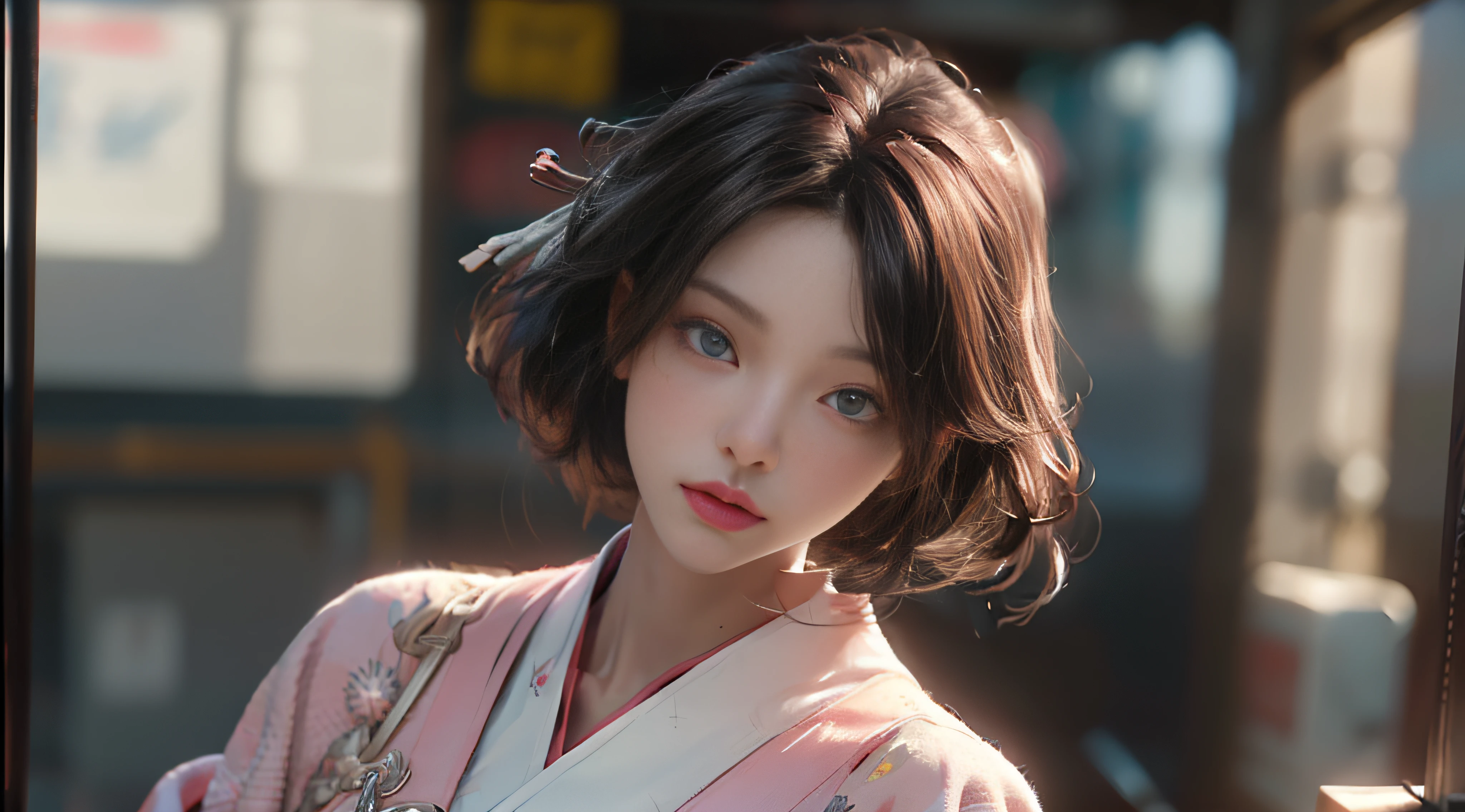 ((Best Quality)), ((Masterpiece)), (Detail: 1.4), 3D, Beautiful Cyberpunk Female Image, HDR (High Dynamic Range), Ray Tracing, NVIDIA RTX, Super Resolution, Unreal 5, Subsurface Scattering, PBR Texture, Post-Processing, Anisotropic Filtering, Depth of Field, Maximum Sharpness and Sharpness, Multi-layer Texture, Albedo and Highlight Mapping, Surface Coloring, Mitsu-Accurate Simulation of Material Interactions, Perfect Proportions, Octane Rendering, Two-color Light, Large Aperture, Low ISO, white balance, regular three-point, 8K RAW, beautiful bright pupils, flowing robe, fine pupils, delicate face and eyes, long eyelashes, blush, fluffy hair, pink lips, pure, cute